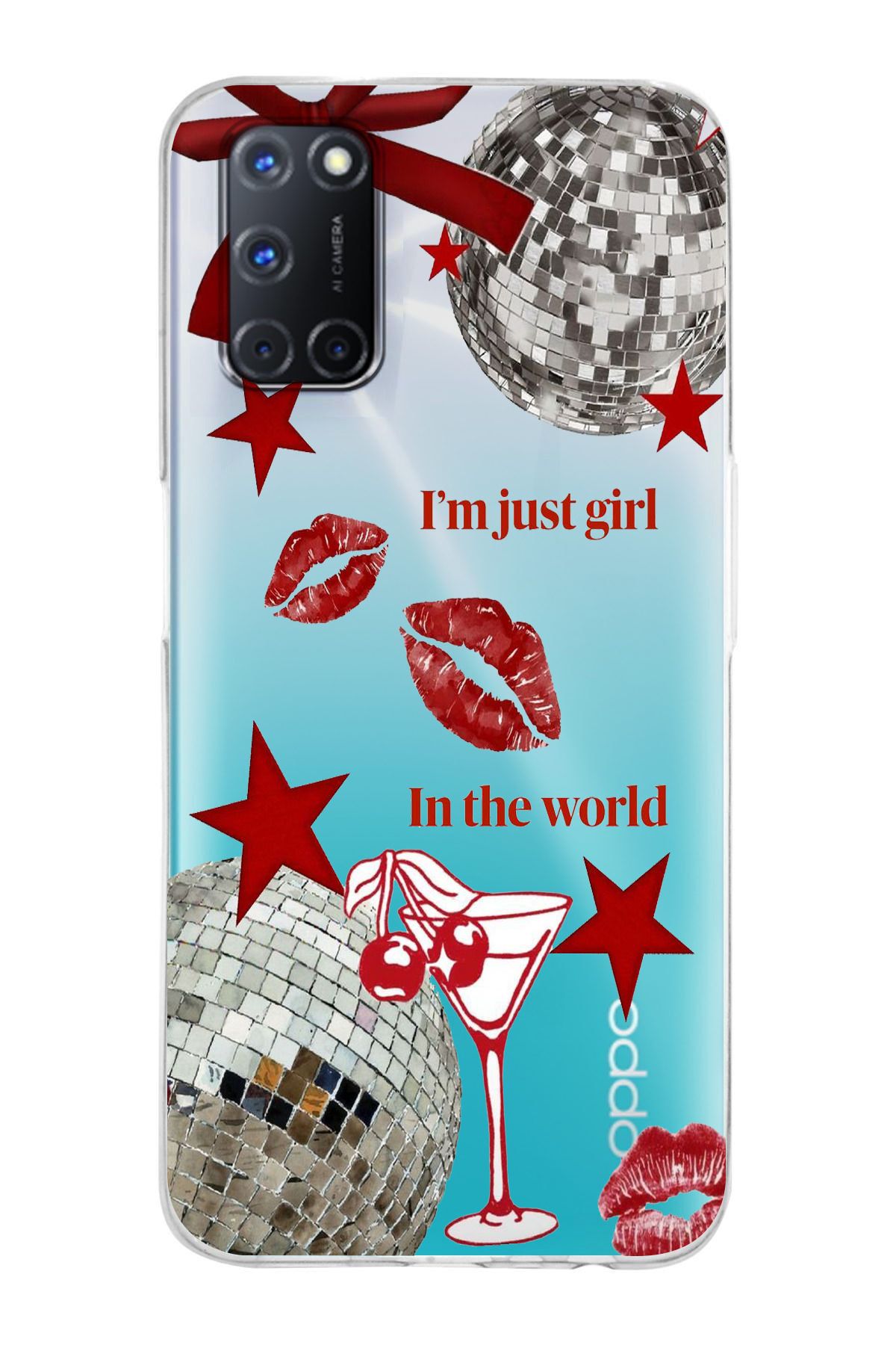 moonset Oppo A52 / A72 / A92 Uyumlu Im Just Girl Tasarımlı Baskılı Şeffaf Telefon Kılıfı