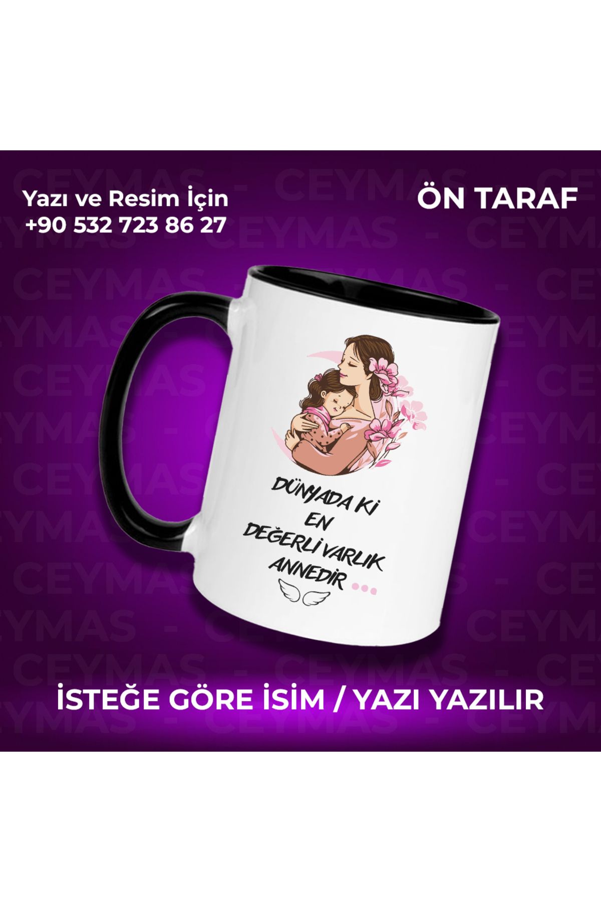 Ceymas Hediyelik Annelere Özel İsimli Anneler Günü Hediyelik Renkli Kupa Bardak