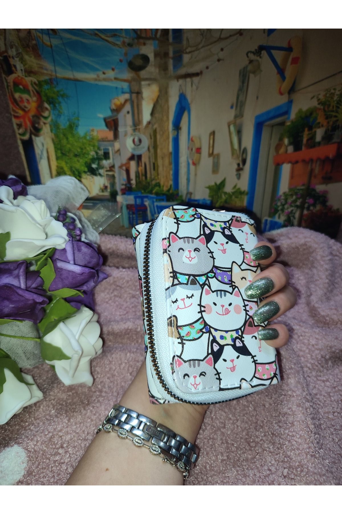 miniya bebe Kedicik Desenli Cüzdan
