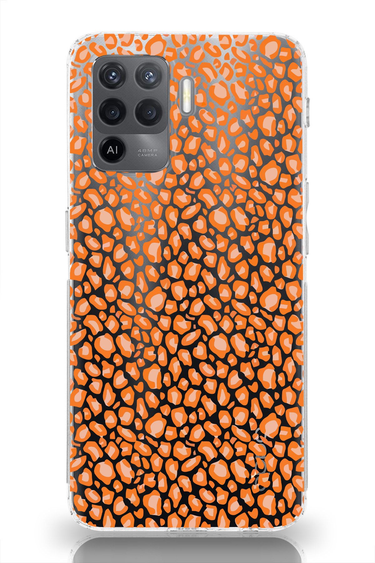 moonset Oppo Reno 5 Lite Uyumlu Turuncu Leopar Tasarımlı Baskılı Şeffaf Telefon Kılıfı