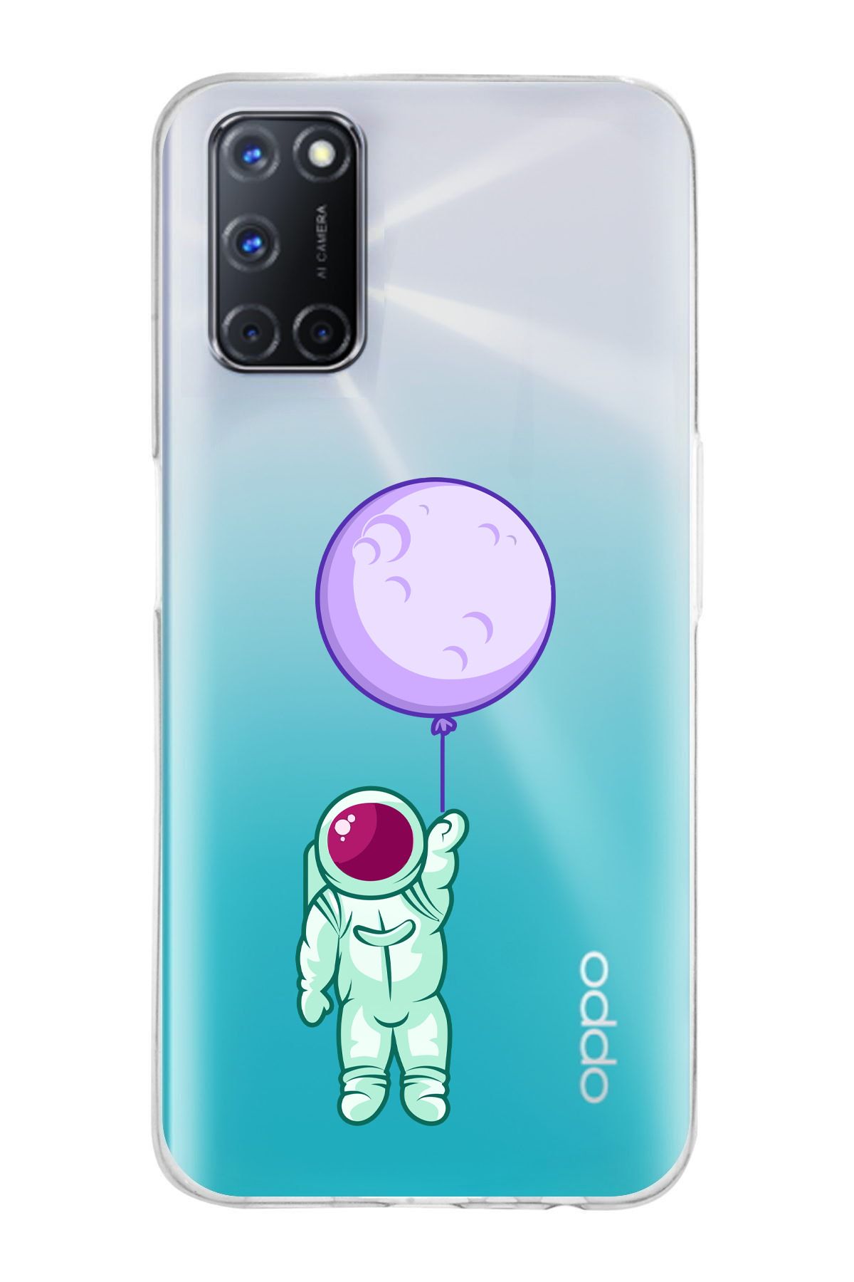 moonset Oppo A52 / A72 / A92 Uyumlu Astronot Tasarımlı Baskılı Şeffaf Telefon Kılıfı