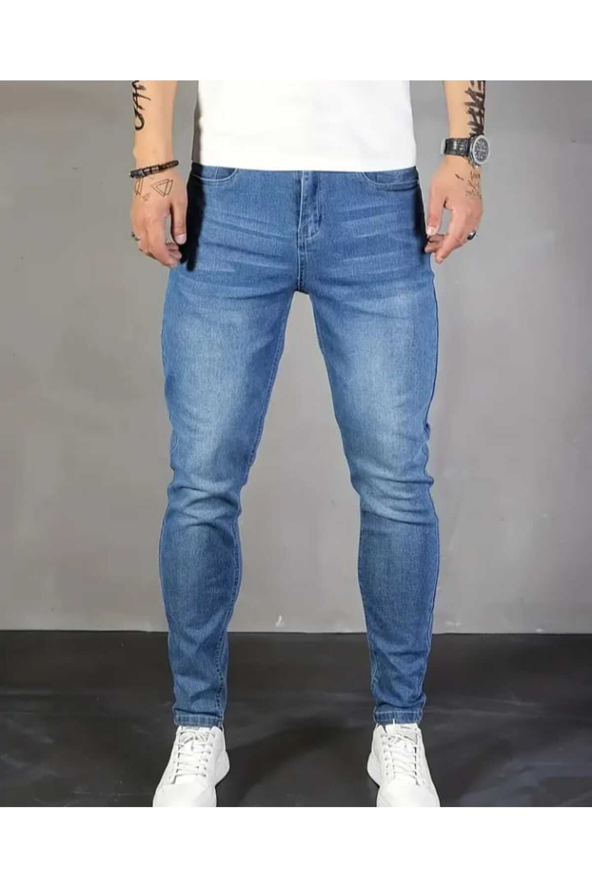 KDY Erkek Düz Klasik Rahat Kesim Regular Fit Likralı Kot Jeans