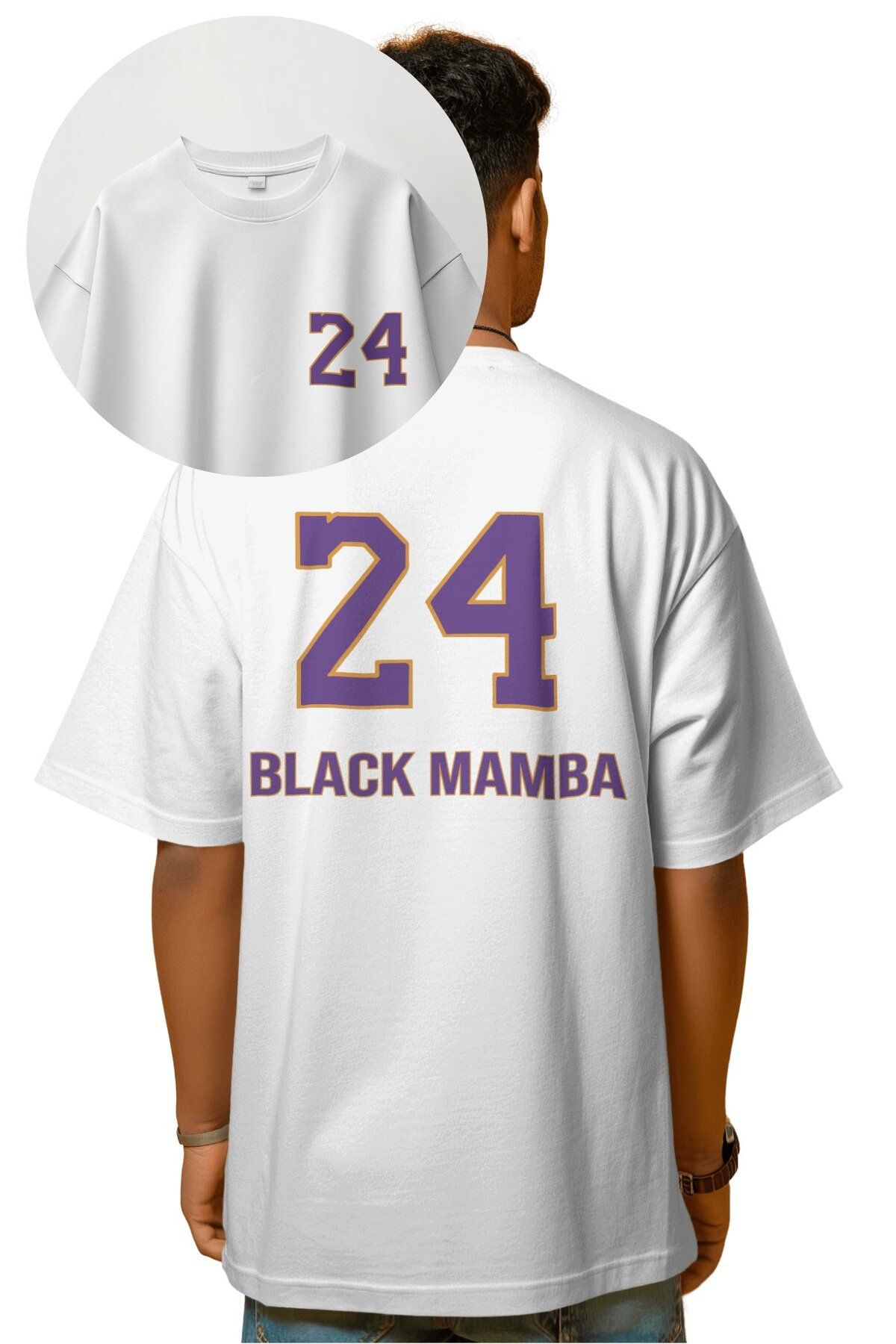 Fuddy Moda Unisex 24 Black Mamba Kobe Sırt Baskılı Tişört, Oversize Basketbol Temalı T-Shirt