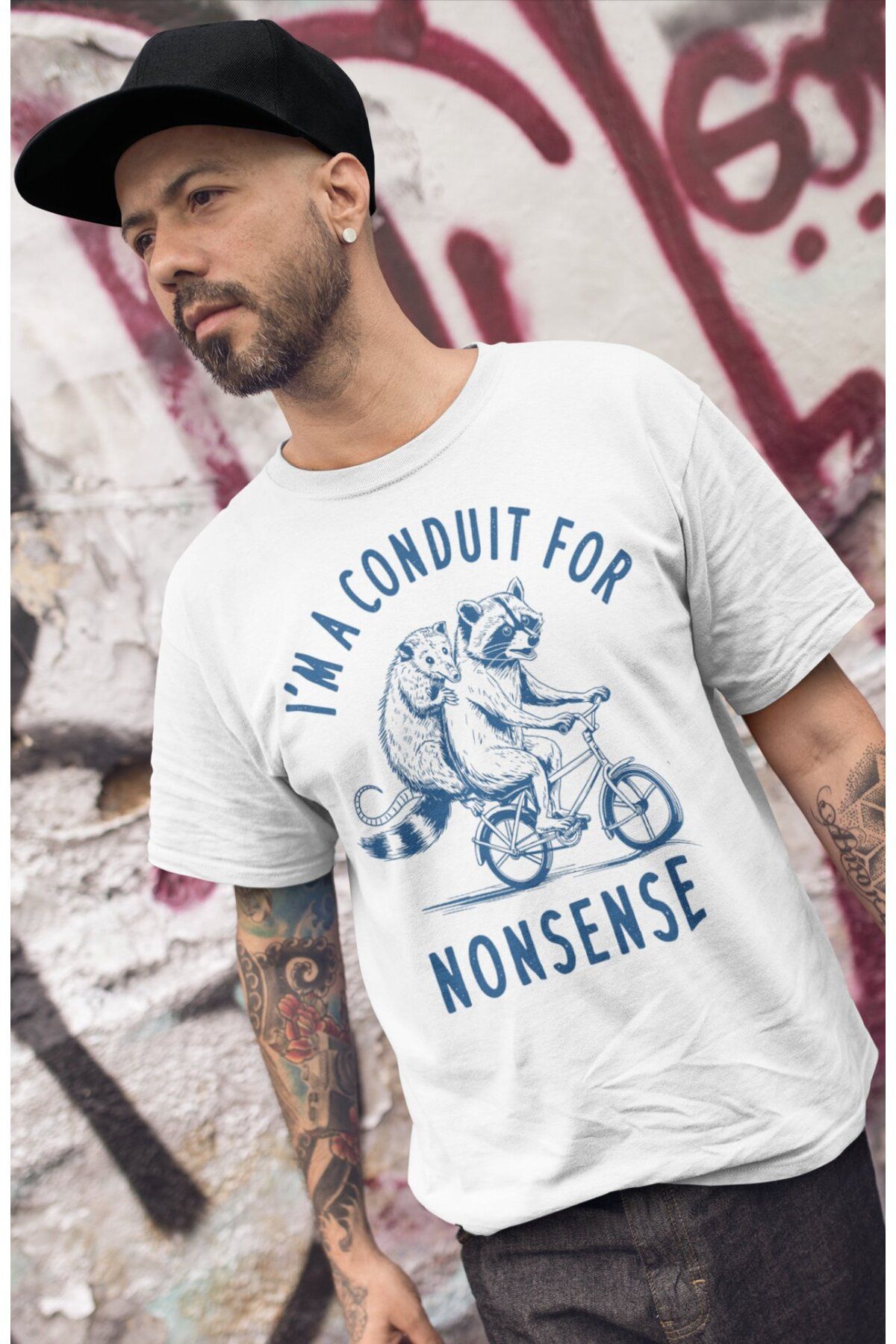 Fuddy Moda Unisex I'm A Conduit For Nonsense Baskılı Tişört, Oversize Motosiklet Temalı T-Shirt
