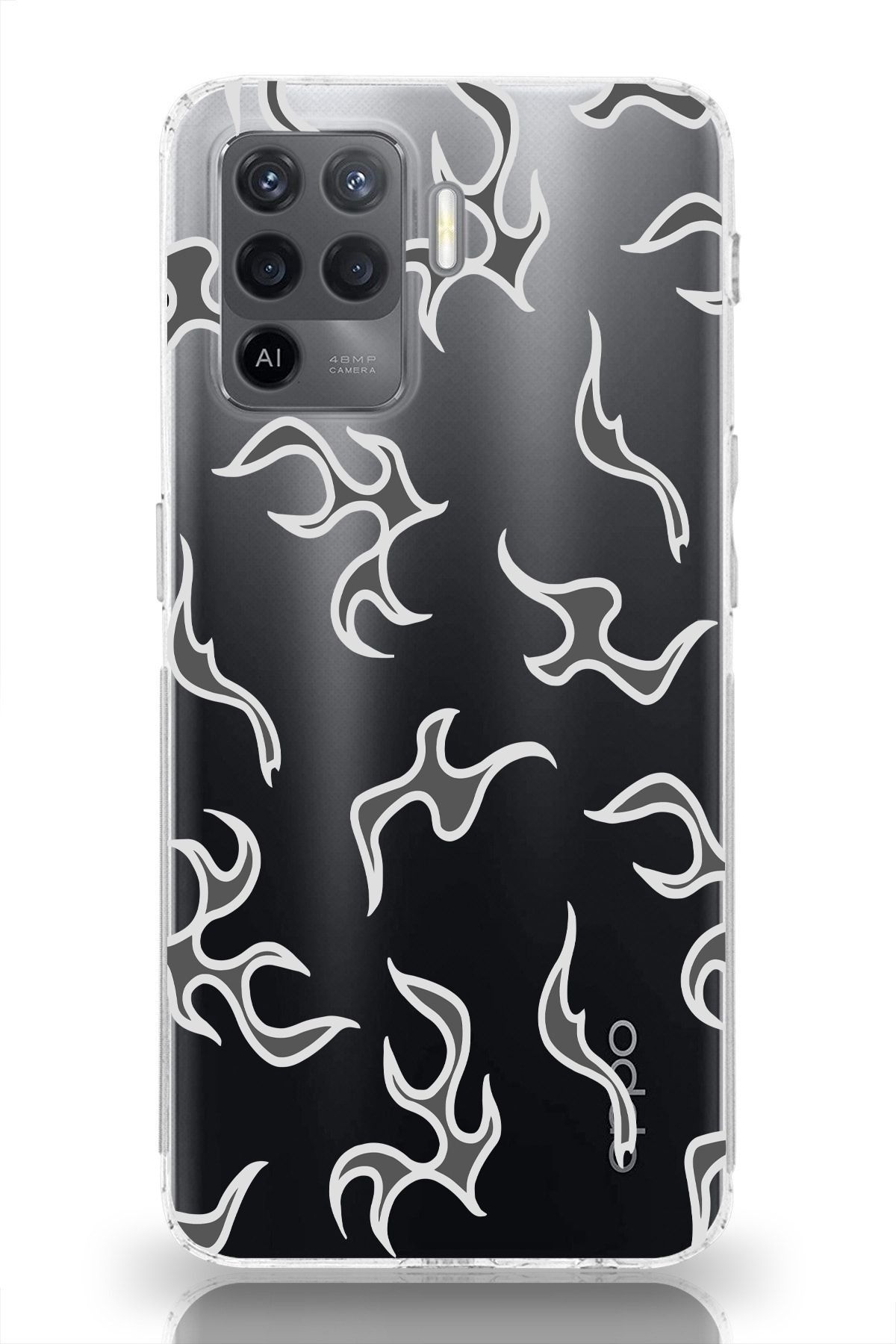 moonset Oppo Reno 5 Lite Uyumlu Şimşek Tasarımlı Baskılı Şeffaf Telefon Kılıfı