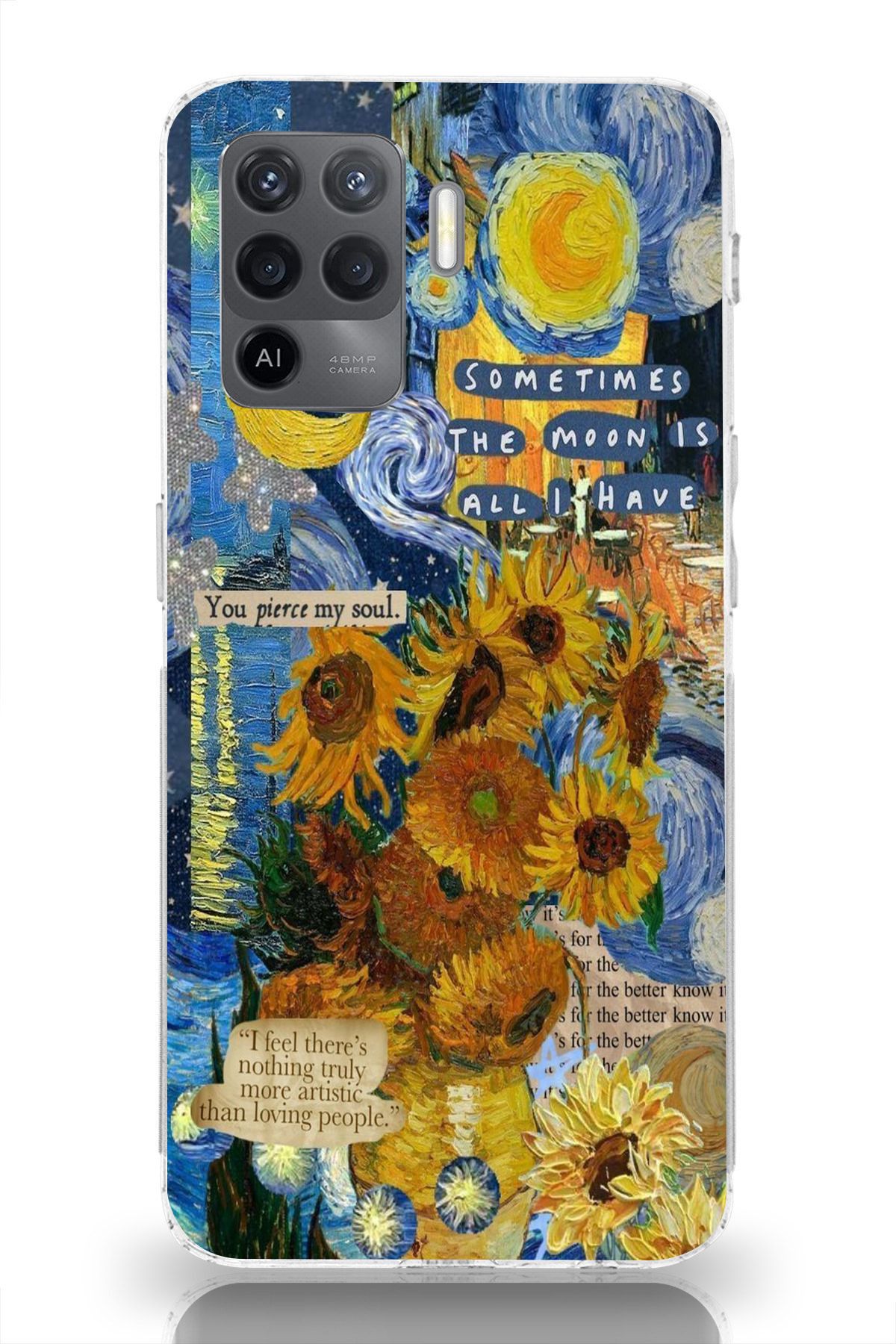 moonset Oppo Reno 5 Lite Uyumlu Van Gogh Tasarımlı Baskılı Şeffaf Telefon Kılıfı