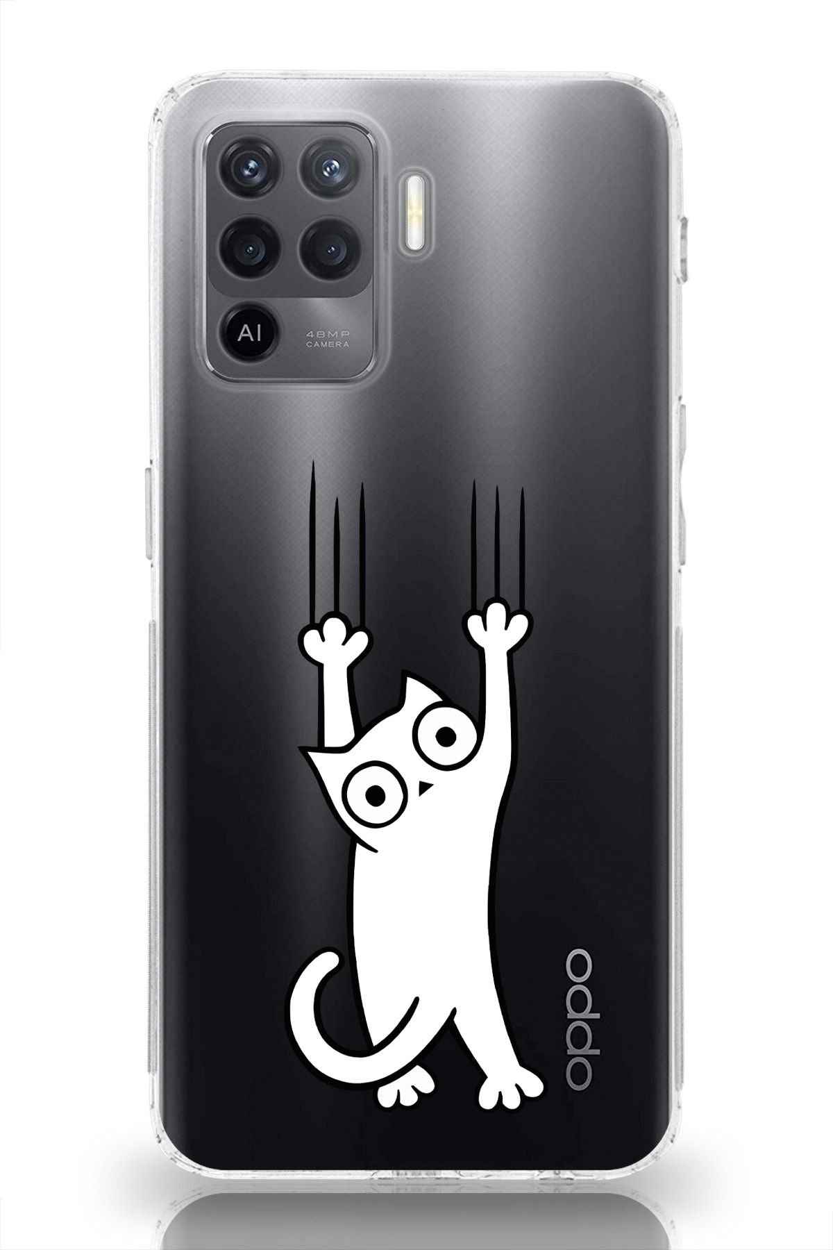 moonset Oppo Reno 5 Lite Uyumlu Kedi Tasarımlı Baskılı Şeffaf Telefon Kılıfı