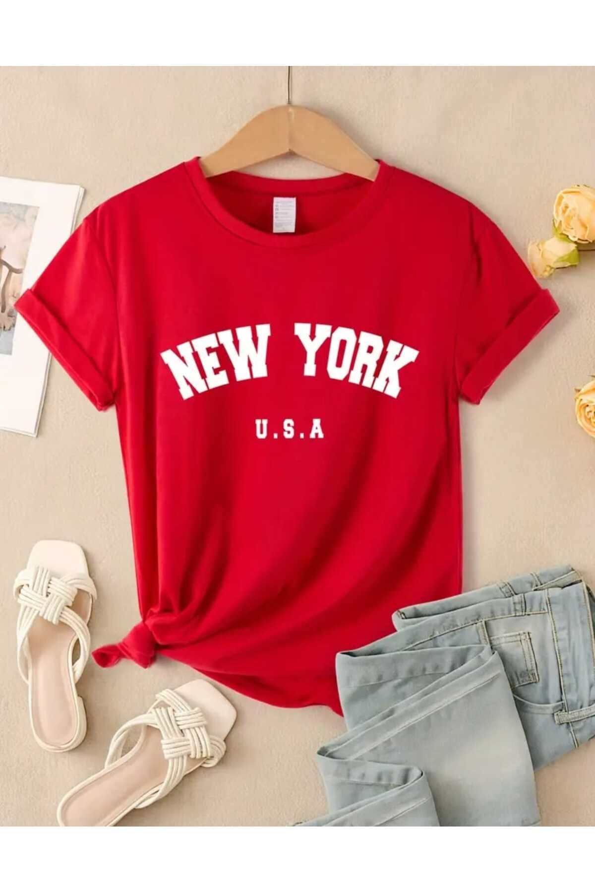 TekTarzz Unisex New York U.S.A Baskılı Tshirt