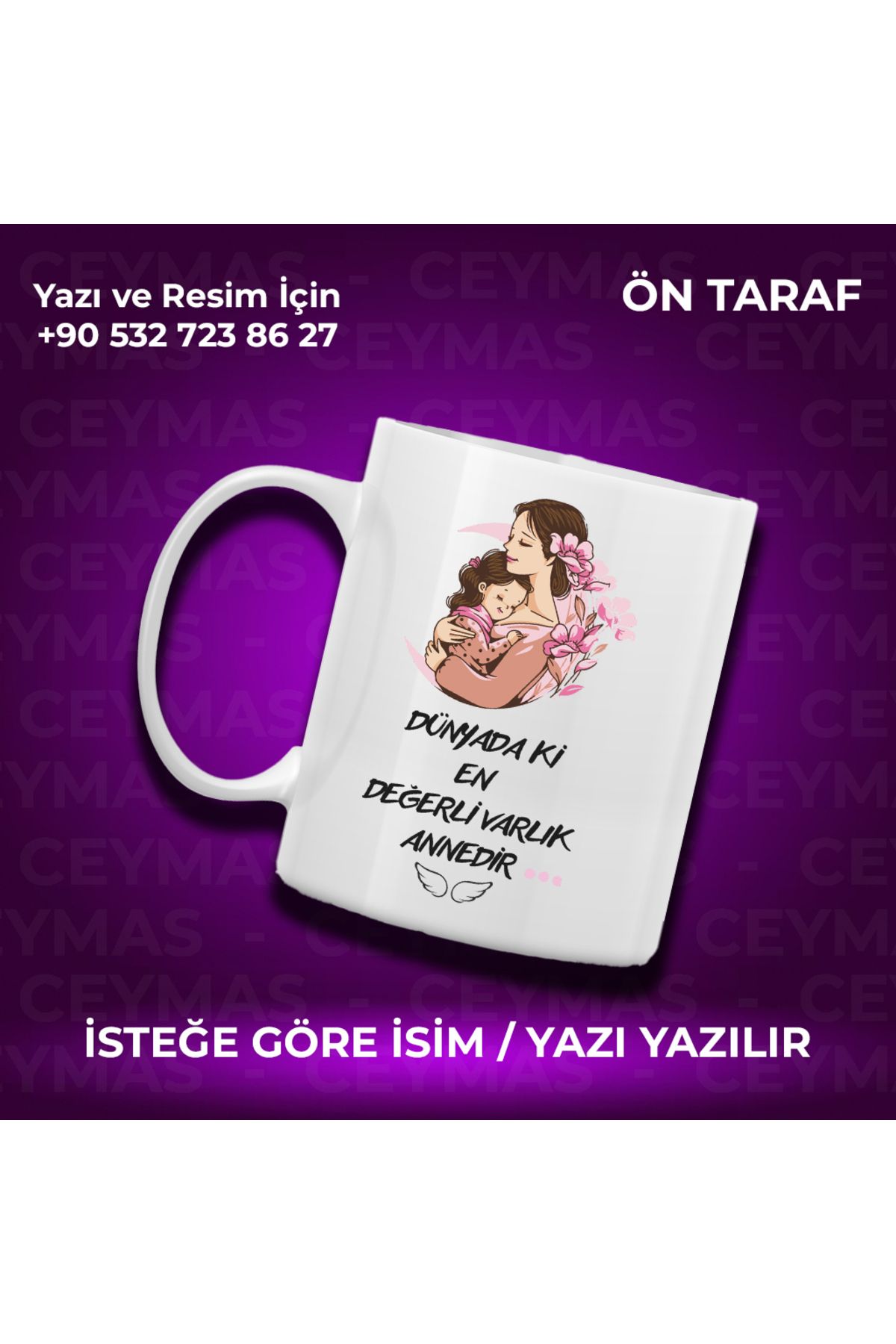 Ceymas Hediyelik Annelere Özel İsimli Anneler Günü Hediyelik Renkli Kupa Bardak