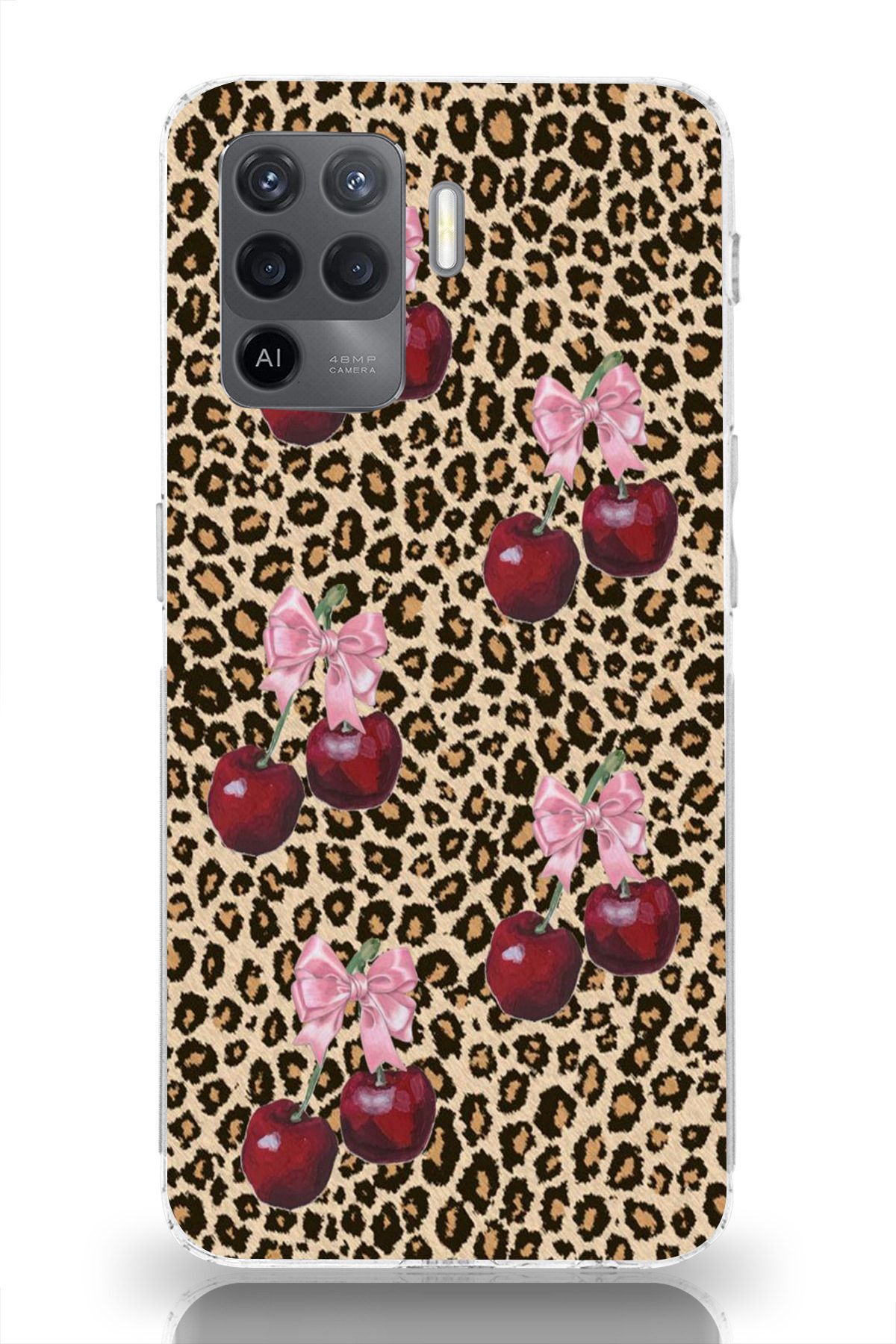 moonset Oppo Reno 5 Lite Uyumlu Leopar ve Fiyonk Tasarımlı Baskılı Şeffaf Telefon Kılıfı