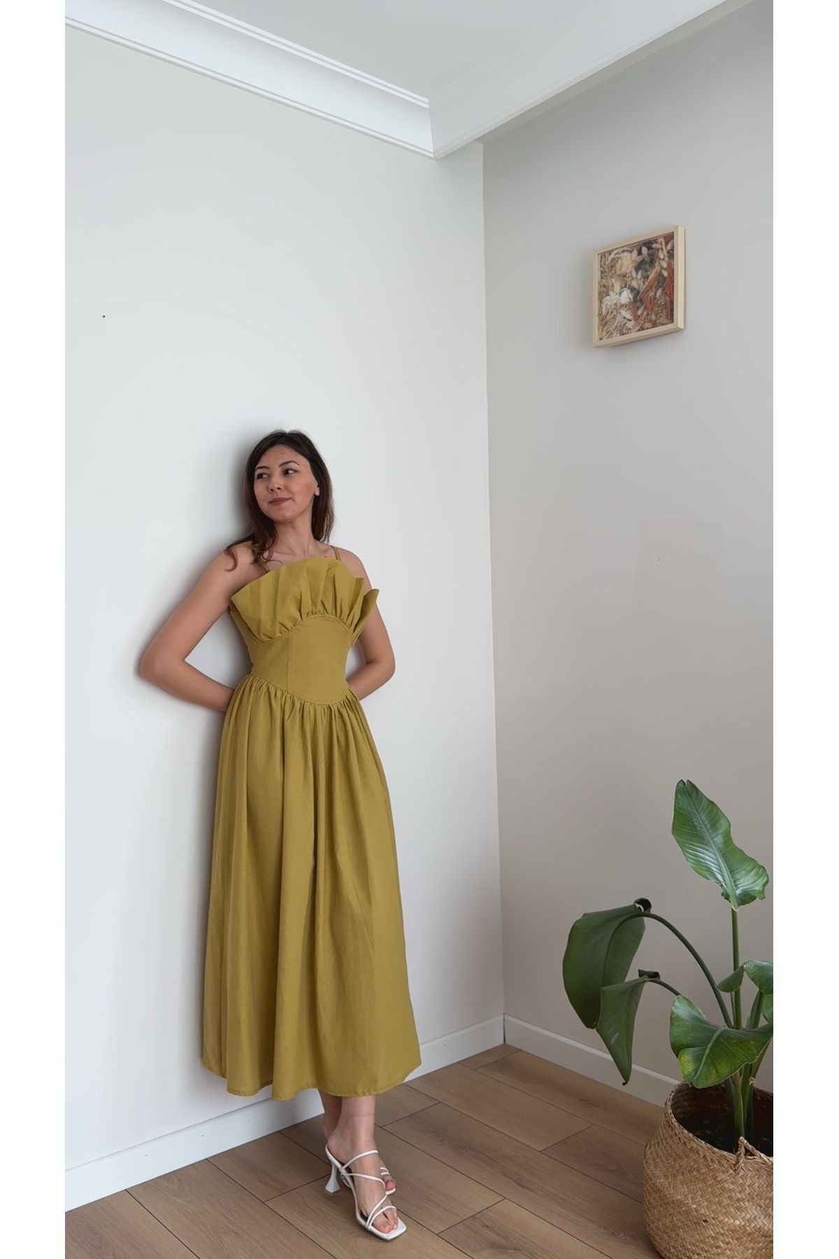 TUSİVA STORE Prenses Keten Elbise
