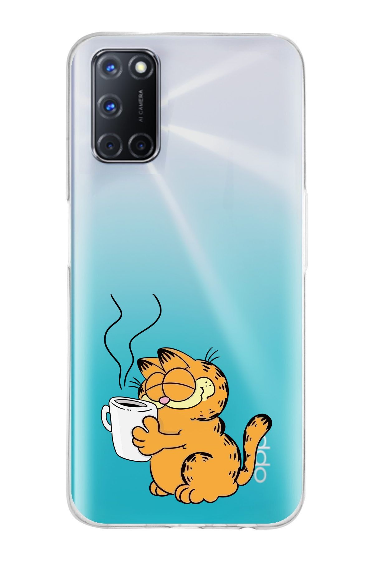 moonset Oppo A52 / A72 / A92 Uyumlu Garfield Tasarımlı Baskılı Şeffaf Telefon Kılıfı
