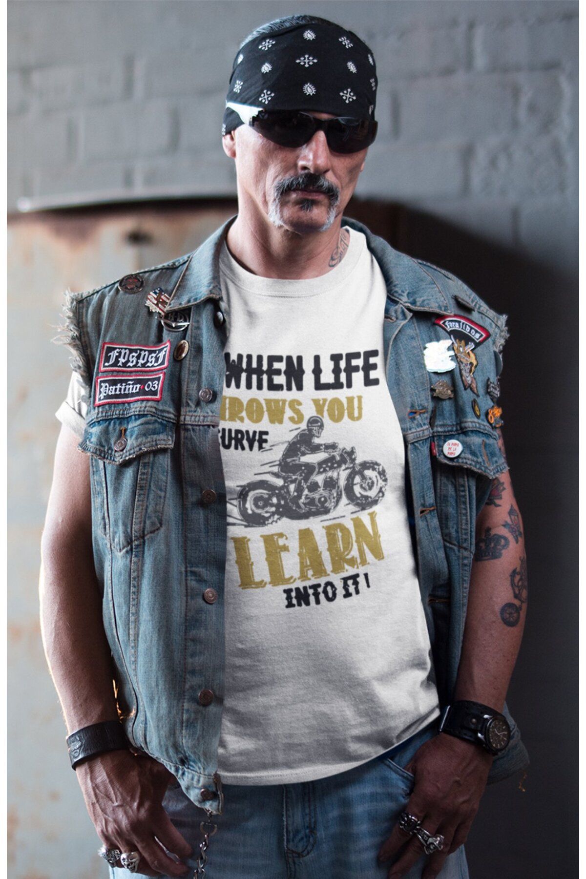 Fuddy Moda Unisex Yazılı Motosiklet Baskılı Tişört, Oversize Motocycle Temalı T-Shirt