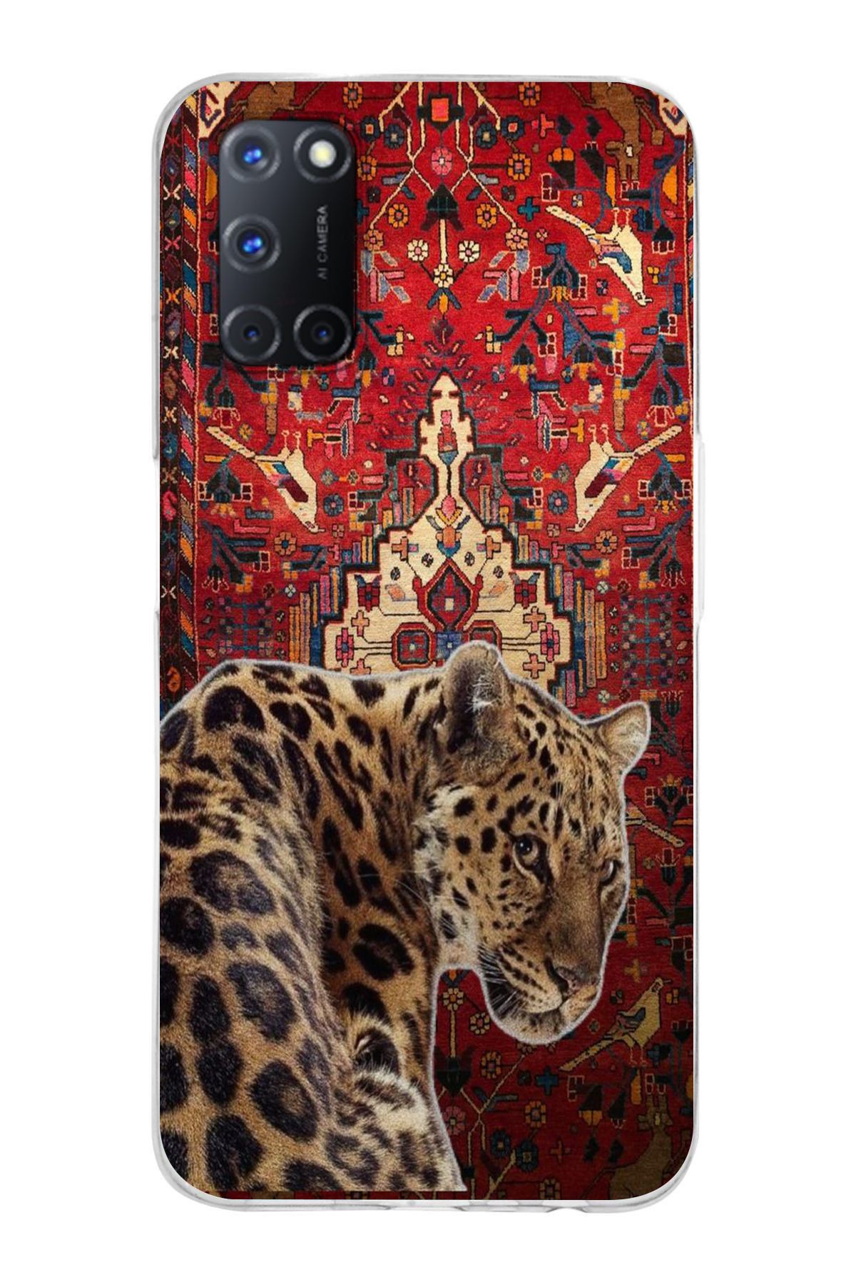 moonset Oppo A52 / A72 / A92 Uyumlu Leopar Tasarımlı Baskılı Şeffaf Telefon Kılıfı