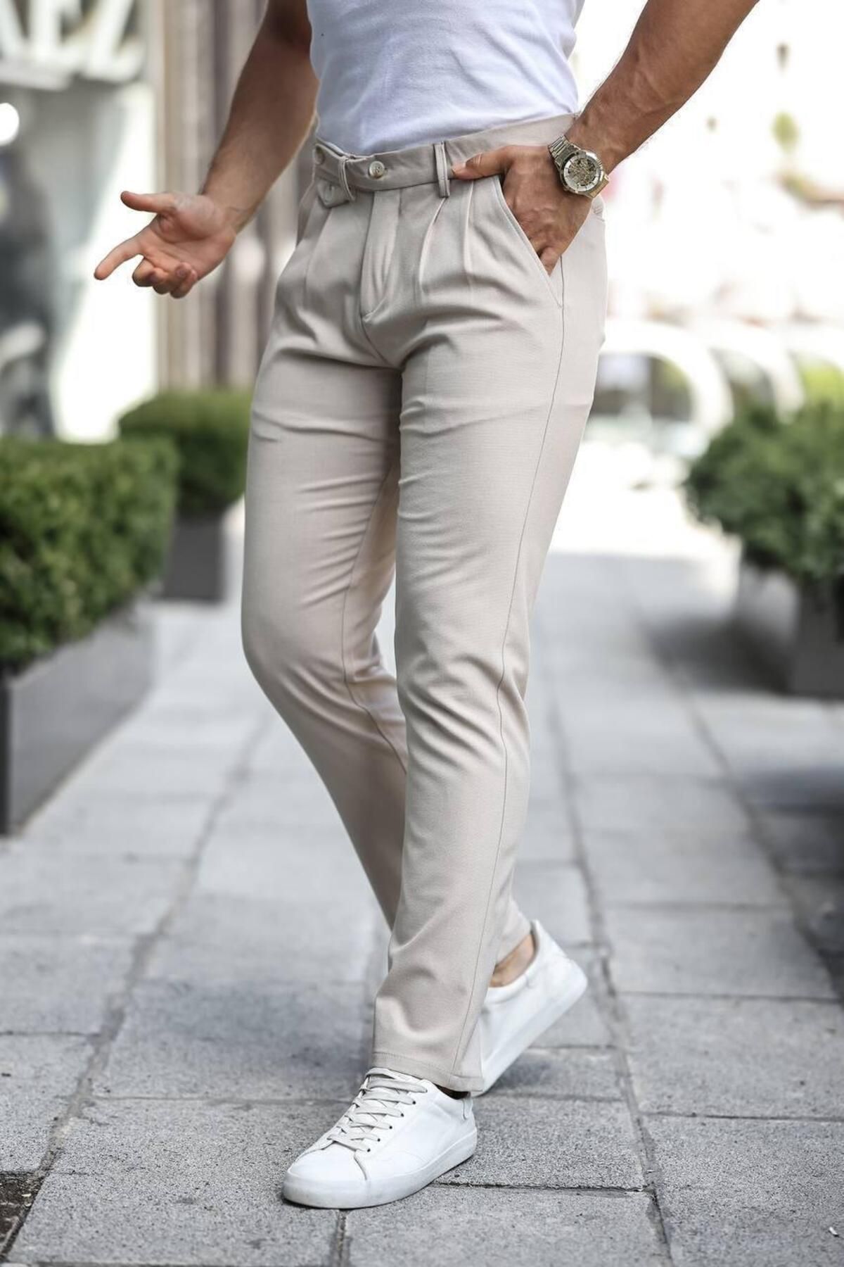 Alpha star Bez ayağı,kumaş,kemerli,regular kalıp jogger pantolon