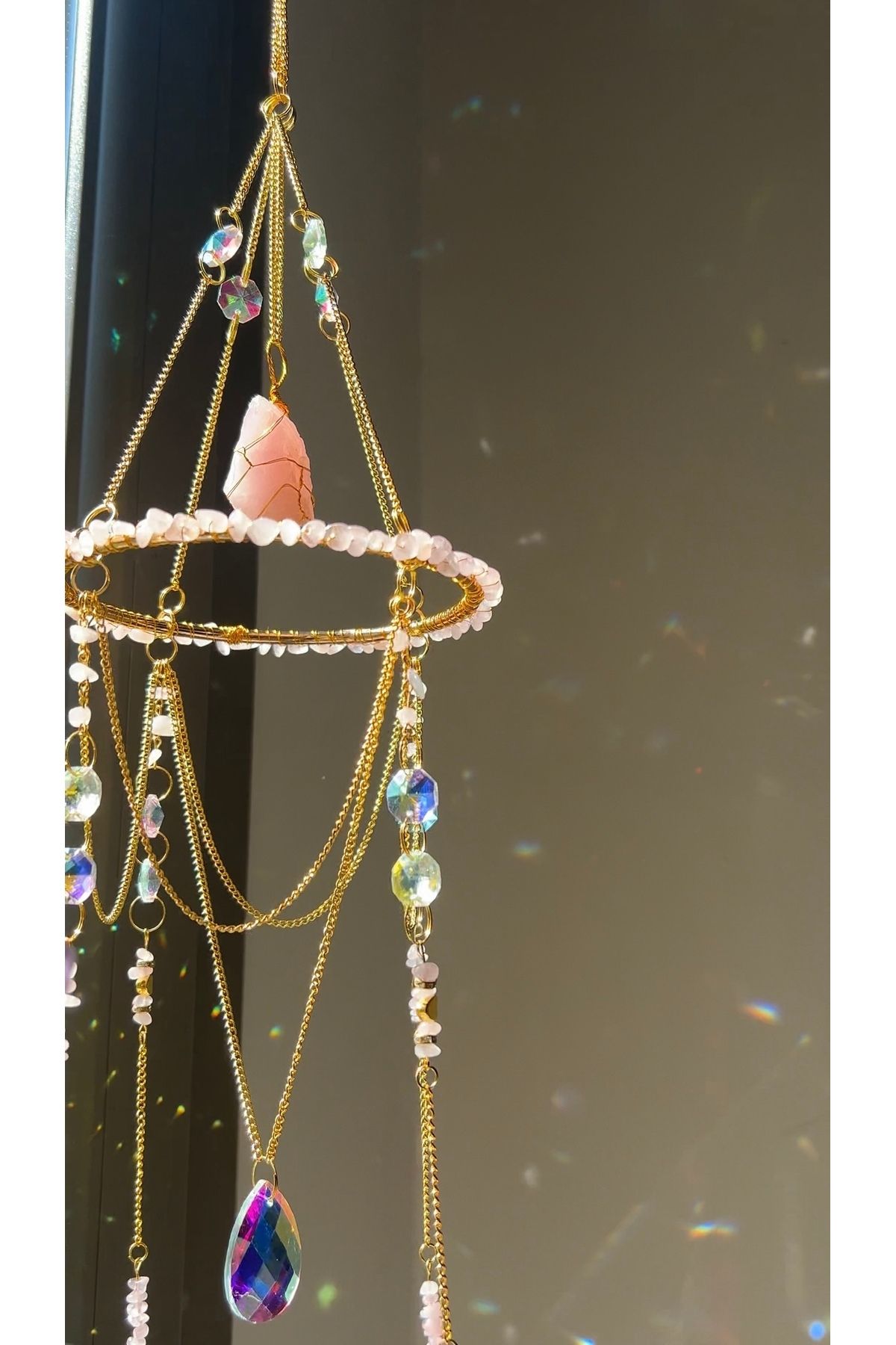solmyst atelier Pembe Kuvars Sun Catcher 7 - Güneş Tutucu, Güneş Yakalayıcı, Doğal Taşlı, El Yapımı