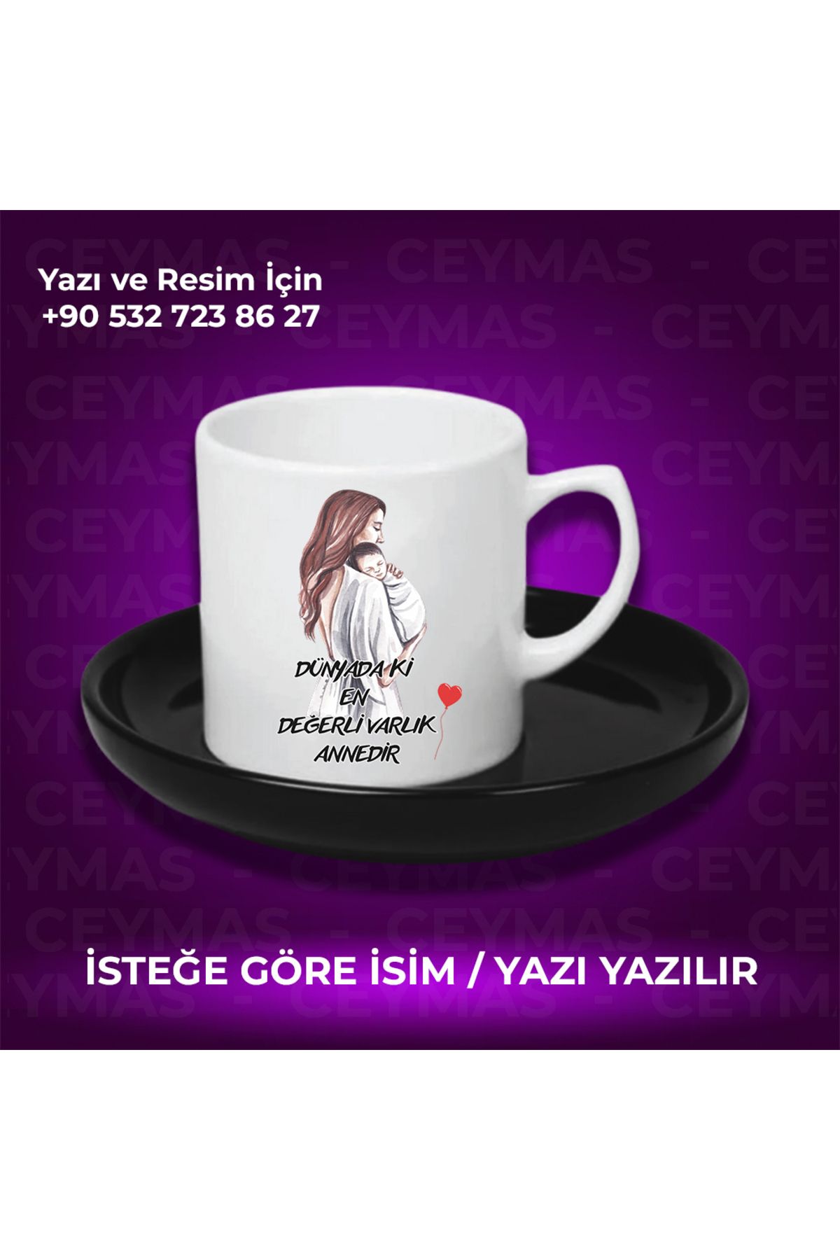 Ceymas Hediyelik Annelere Özel İsimli Anneler Günü Hediyelik Renkli Kupa Bardak