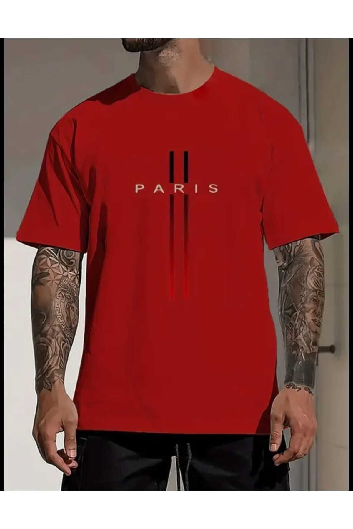 TekTarzz Unisex Erkek Paris Baskılı Moda Trendi Desenli Tshirt