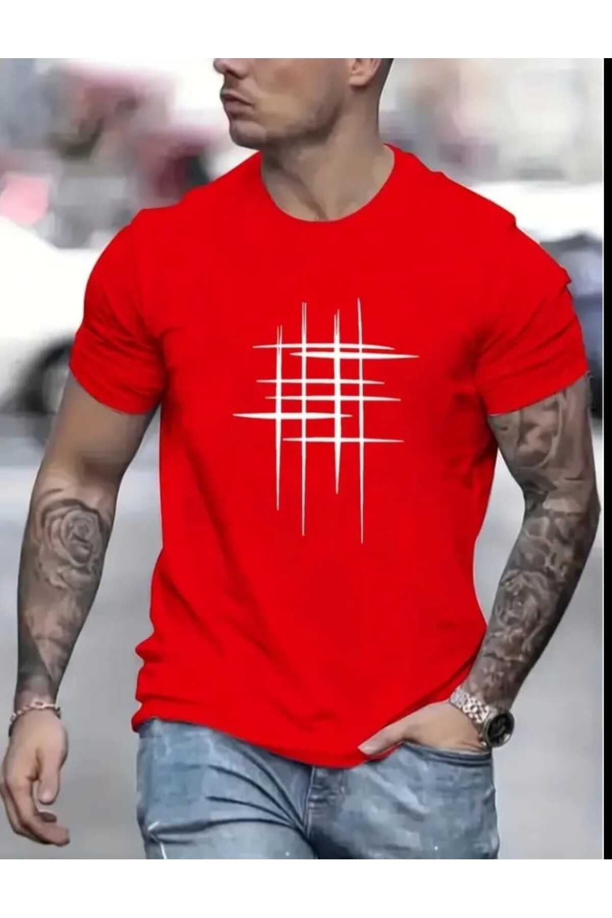 TekTarzz Unisex Erkek Izgara Baskılı Sanatsal Tasarımlı Tshirt