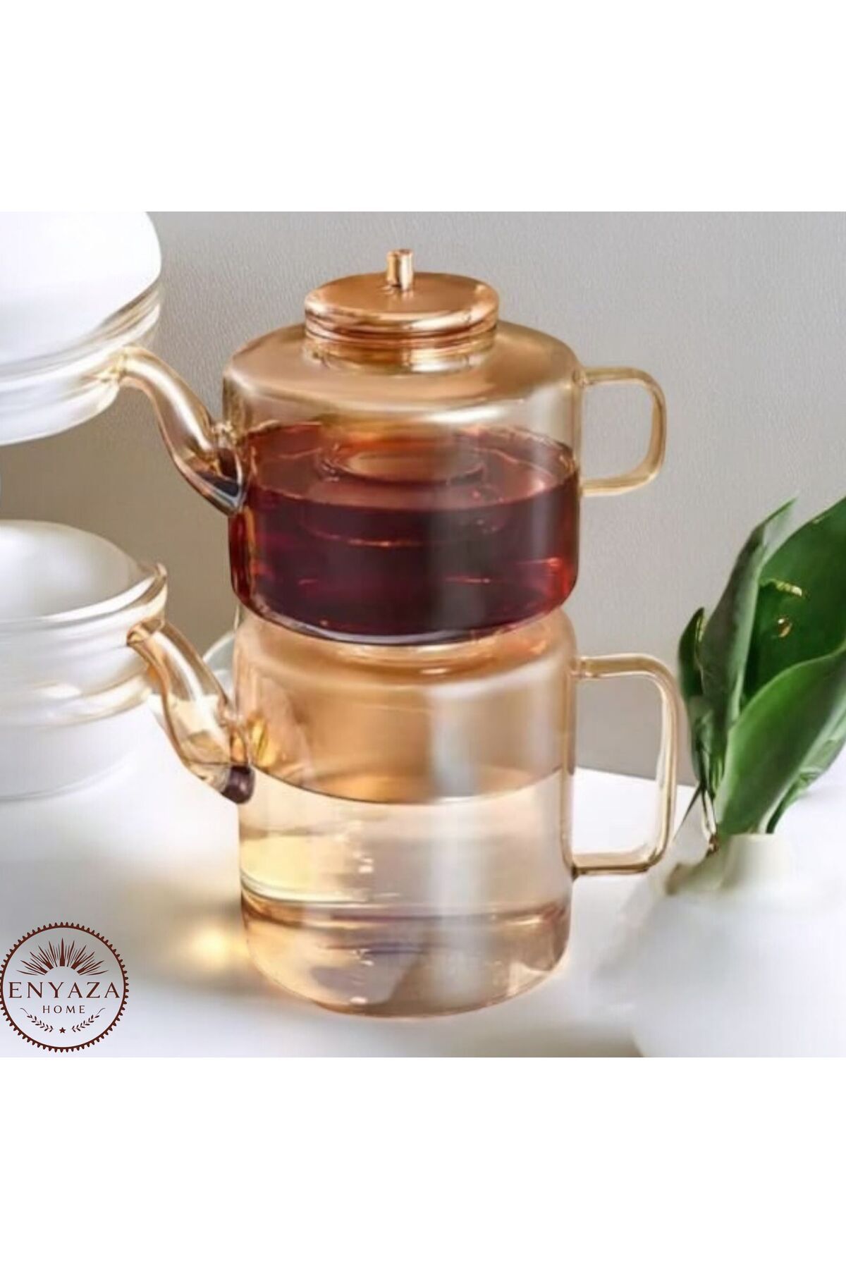 ENYAZA(2024) Borosilikat Cam Çaydanlık Seti Gold ''1100 ml-1800 ml