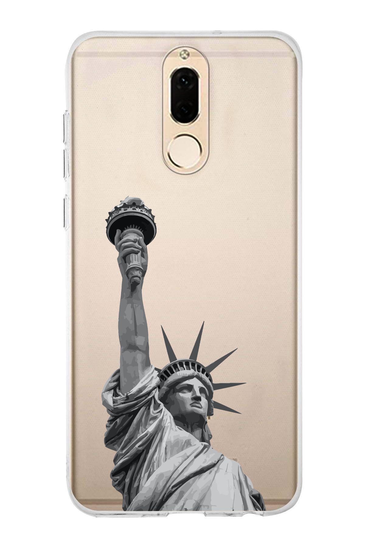 moonset Huawei Mate 10 Lite Uyumlu Özgürlük Heykeli Tasarımlı Baskılı Şeffaf Telefon Kılıfı