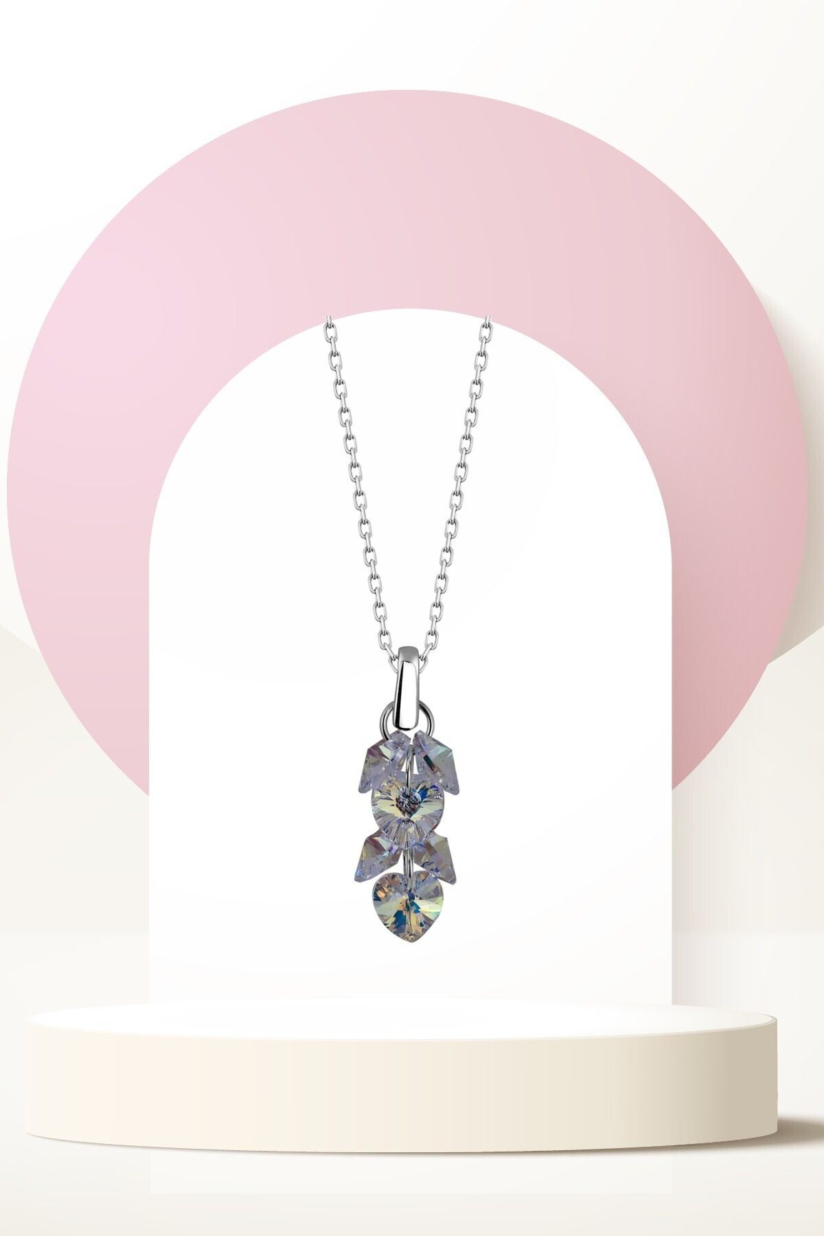 Swarovski Zirconia Crystal Taşlı Kalp Salkım Kolye Kadın Romantik Takı