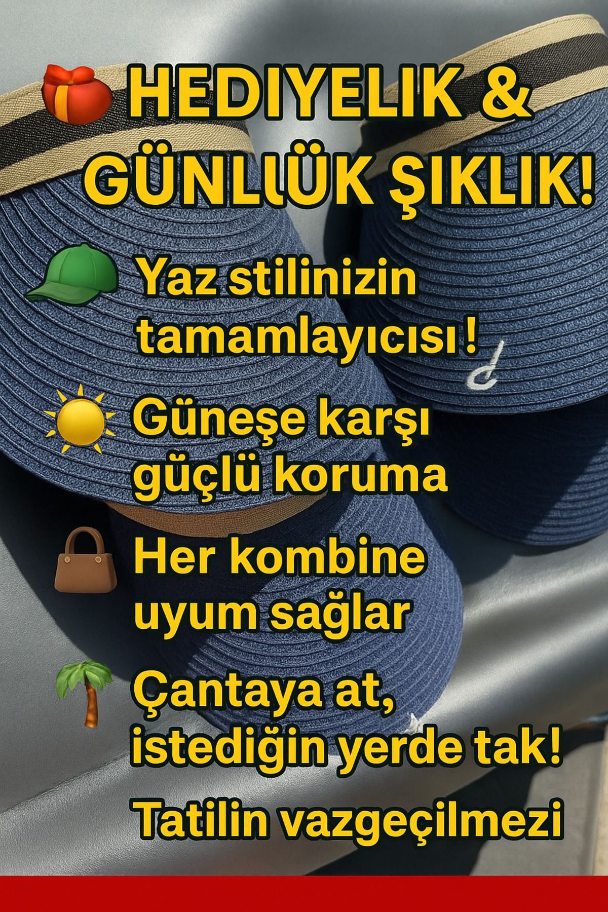 Mutkin 👒 Lacivert Hasır Vizör Şapka – Ölçüsüz & Herkese Uyumlu Yazlık Model 🌞