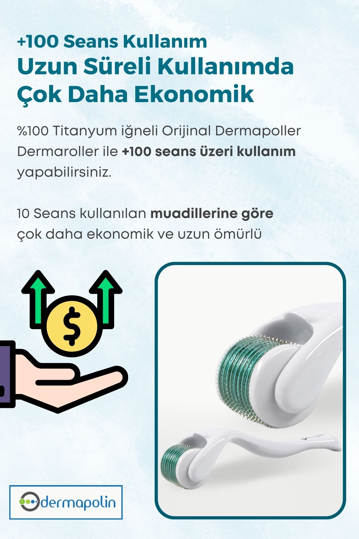 Dermapolin-Original 100% Titanium 0,50mm 540 Needles 100 Uses Anti Allergic Hair & Skin Care Dermaroller 3