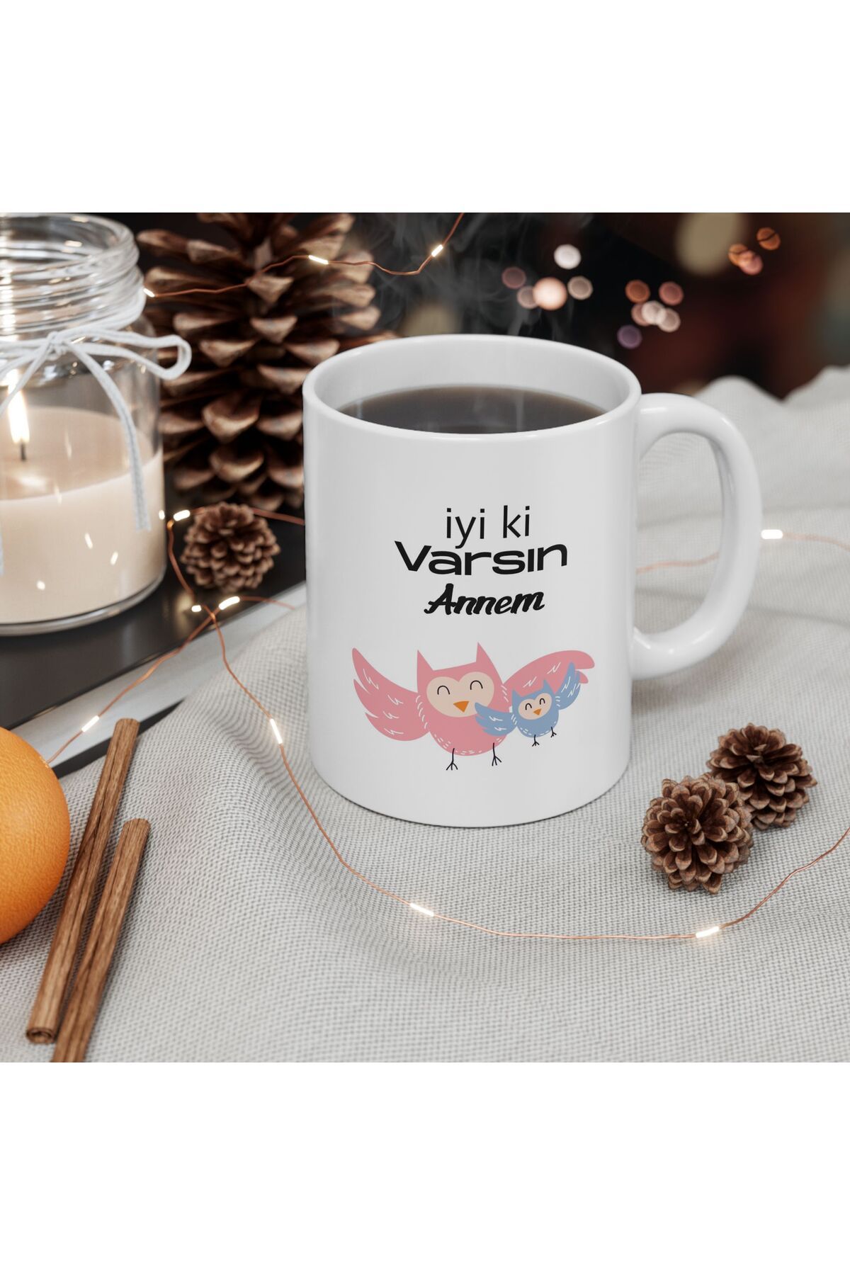 BASKIBAZAR Since 2020 Anne ve Yavru Baykuş İyi ki varsın Anneler günü Doğum Günü Hediyesi - Hediye Porselen Kupa Bardak