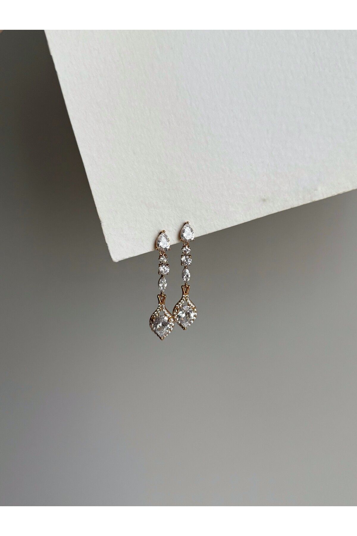 Owentis Çelik Rose Gold Elmas Model Taşlı Sallantılı Meadow Küpe -kararma yapmaz-