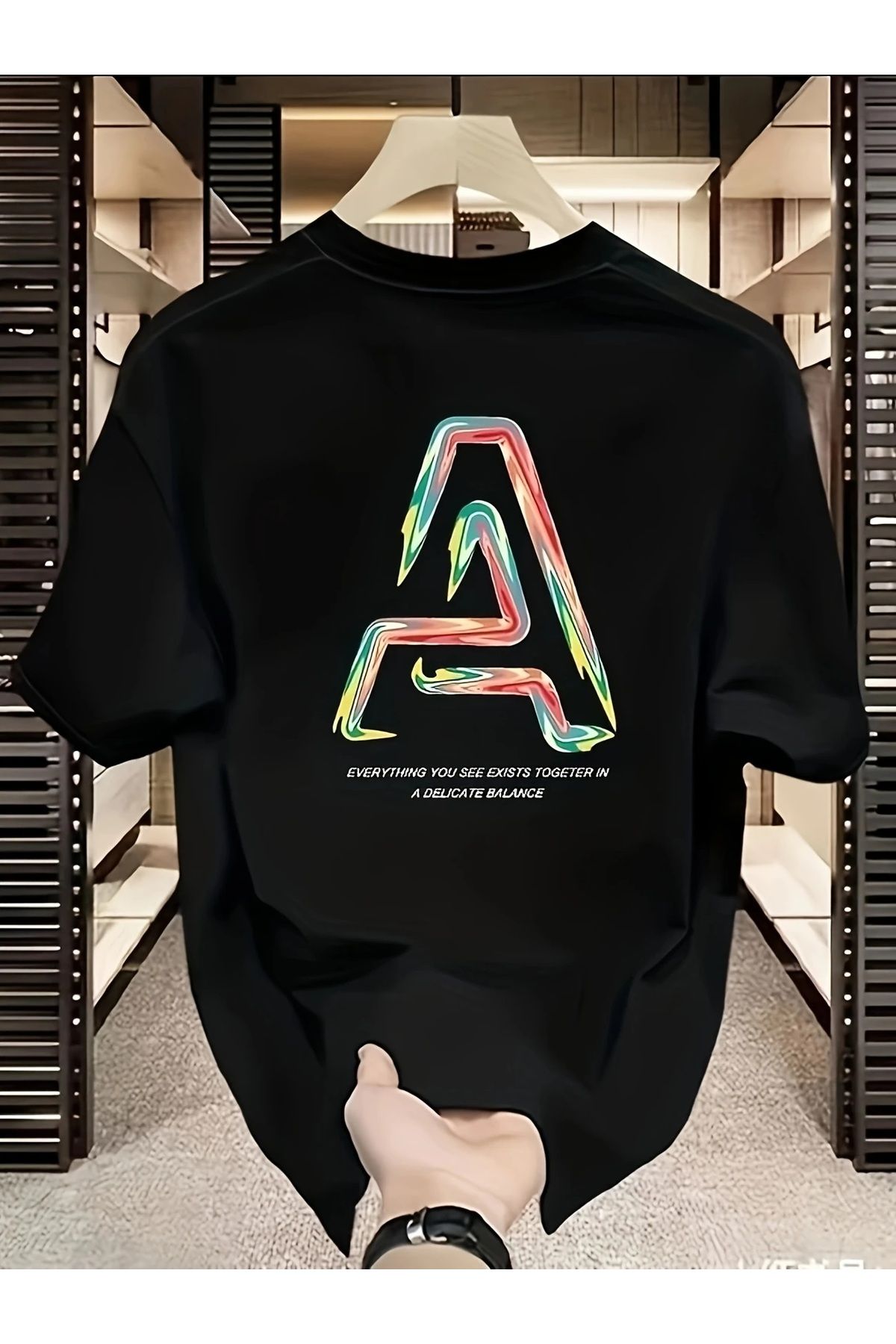 qubo sportswear & company qubo Unisex Oversize Baskılı Pamuklu Bisiklet Yaka Kısa Kollu SİYAH T-shirt