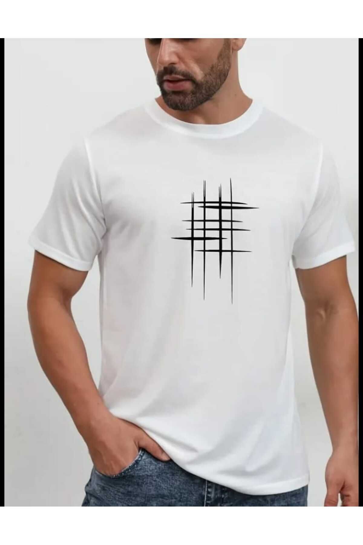 TekTarzz Unisex Erkek Izgara Baskılı Sanatsal Tasarımlı Tshirt