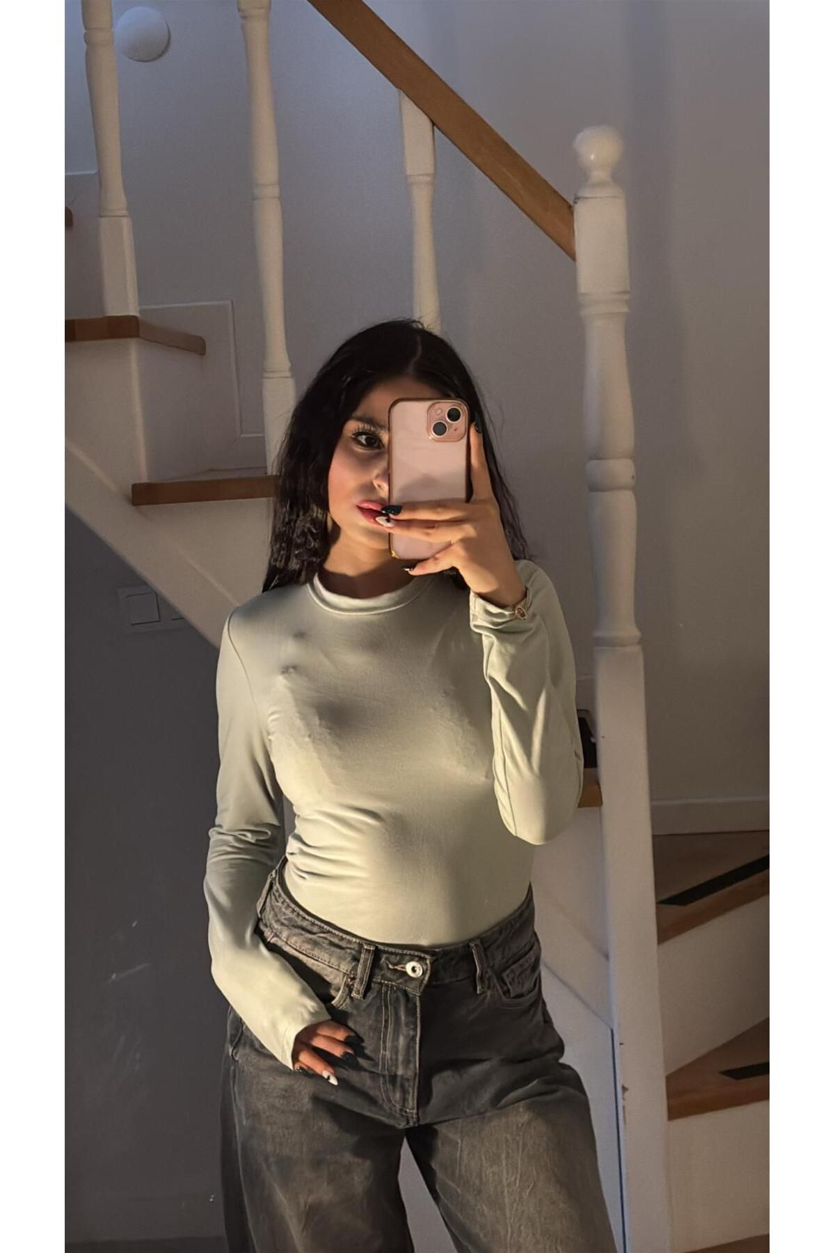 Rüyagibimoda Kadın su yeşili uzun kollu body