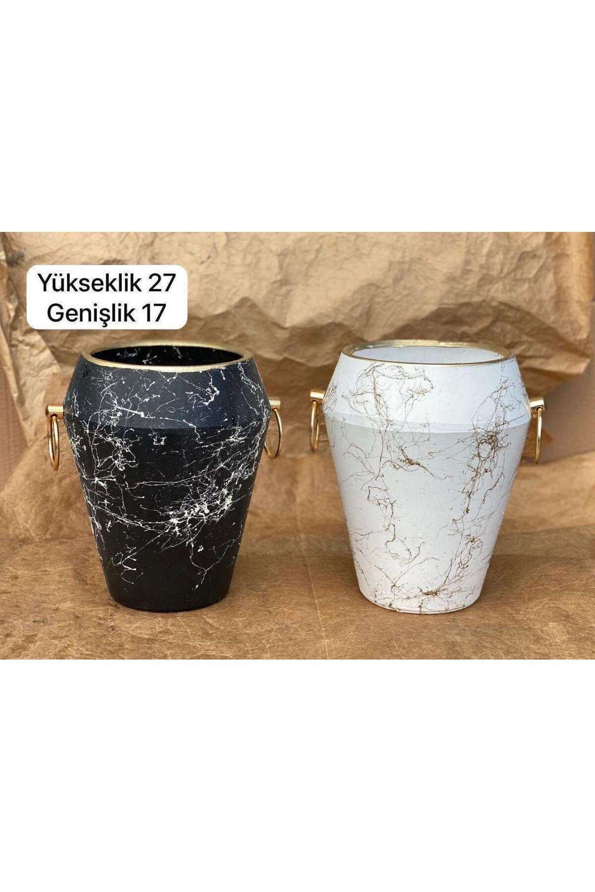 Zambak Botanik Siyah desenli dekoratif seramik saksısı 27 X 17 CM (1 adet)