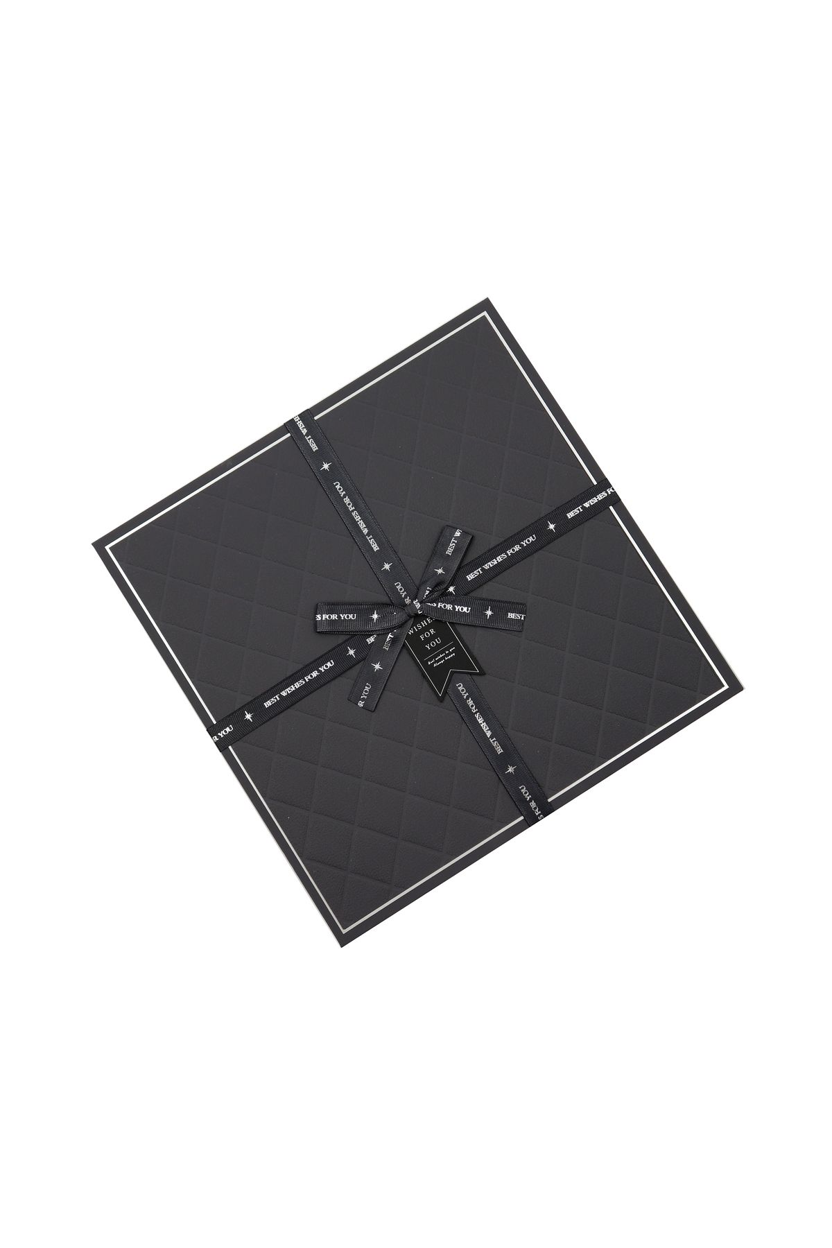 reprodesign Premium Siyah Kare Hediye Kutusu – Deri Dokulu, Kurdeleli Şık Tasarım (20,5x20,5x8 cm) 1 Adet