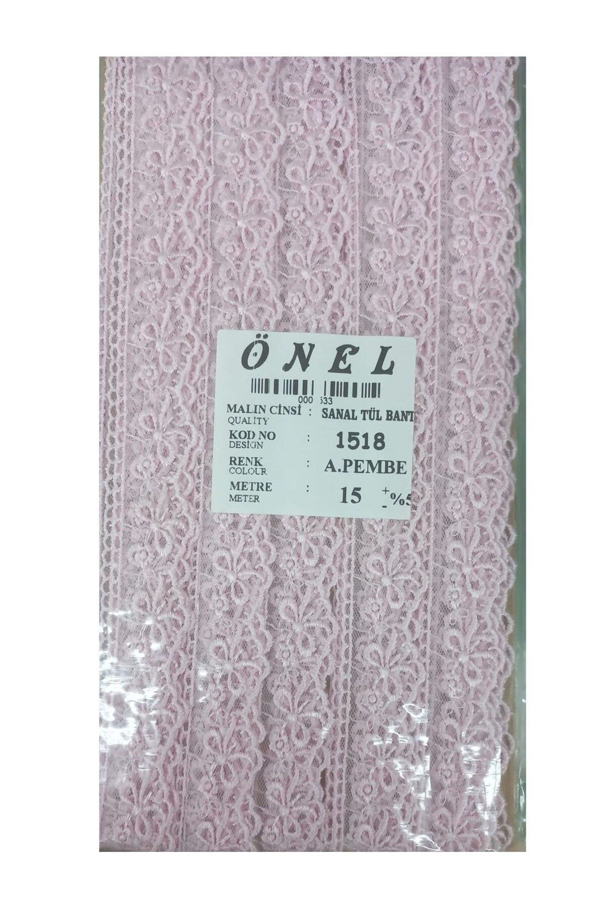 BY NEVSER Dantel Polyester Sanal Tül Bant Açık Pembe 15 Metre En 3 cm ON-1518-AP