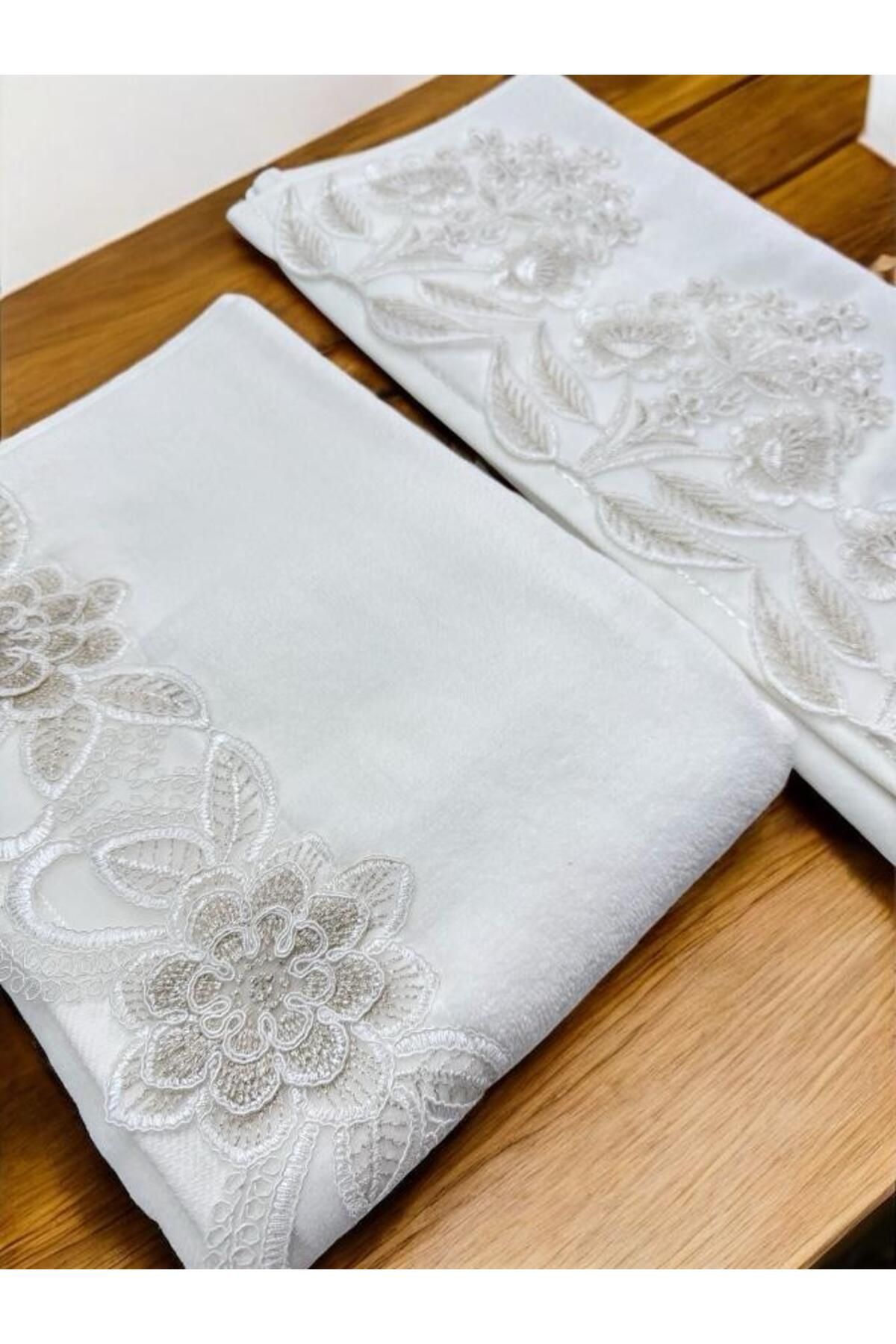 Dantelux 2 Li Fransız Güpürlü Çeyizlik 50x90 Kadife El ve Yüz Havlusu