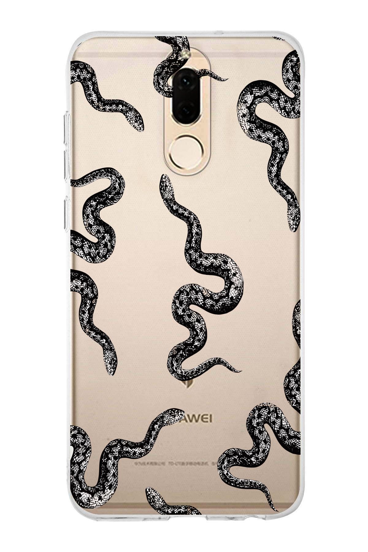 moonset Huawei Mate 10 Lite Uyumlu Yılan Tasarımlı Baskılı Şeffaf Telefon Kılıfı