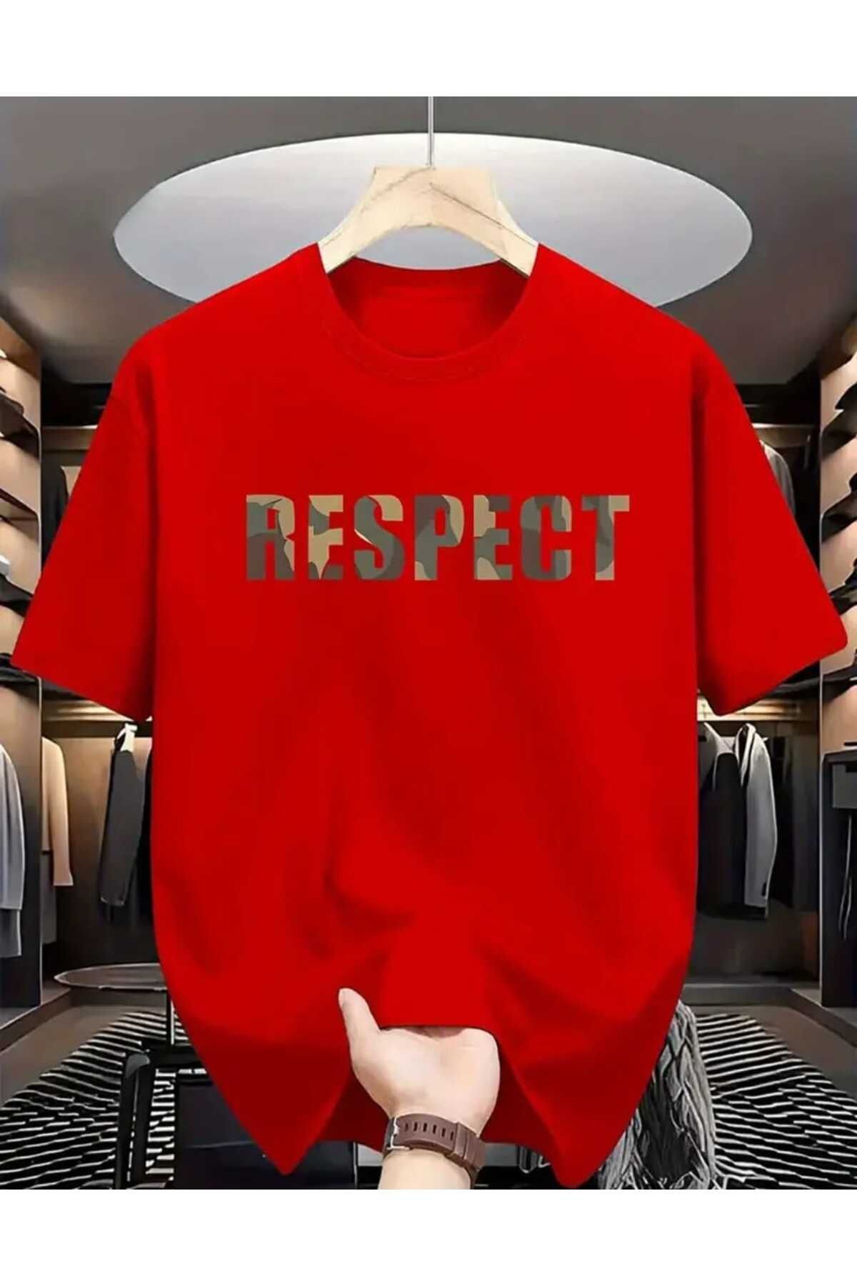 TekTarzz Unisex Erkek Respect Kamuflaj Baskılı Tshirt