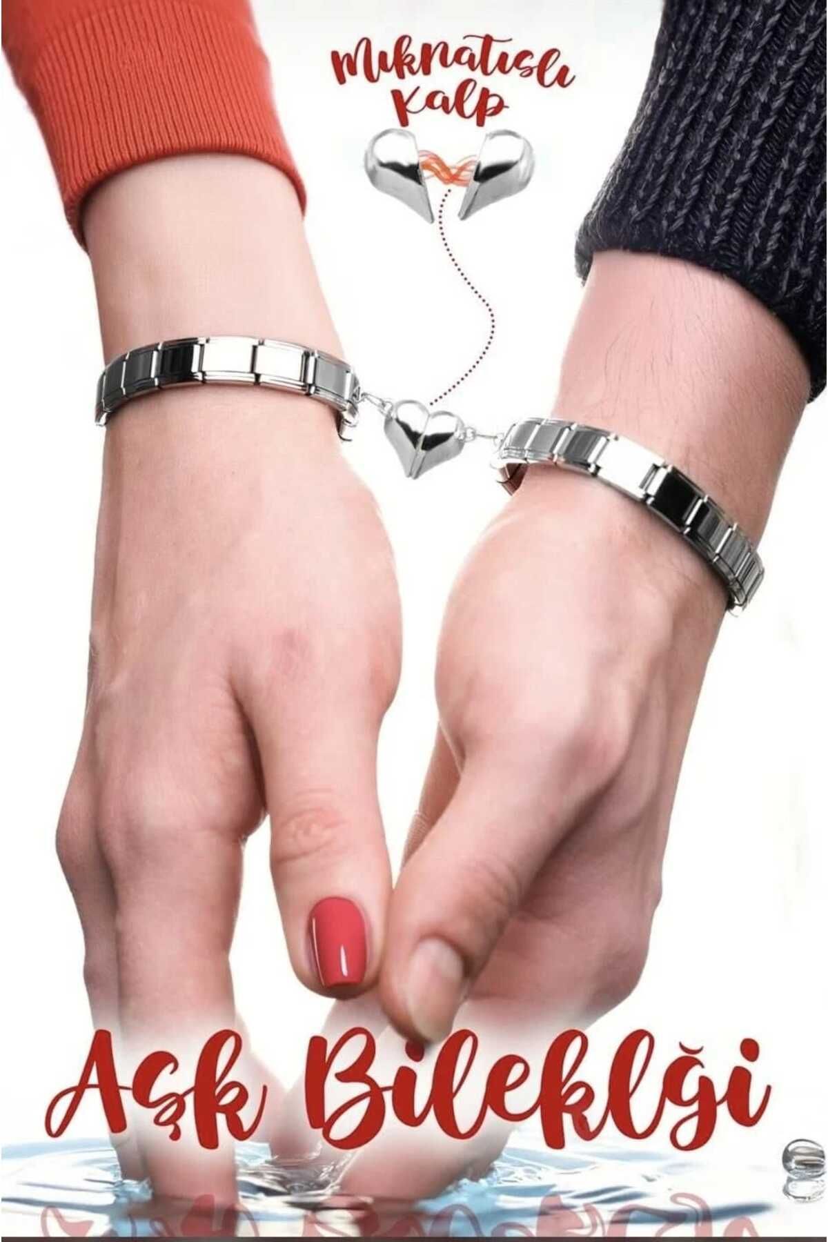 DİAPANTE Çiftlere Özel Mıknatıslı Kalp Aşk Sevgili Bilekliği – 2'li Set