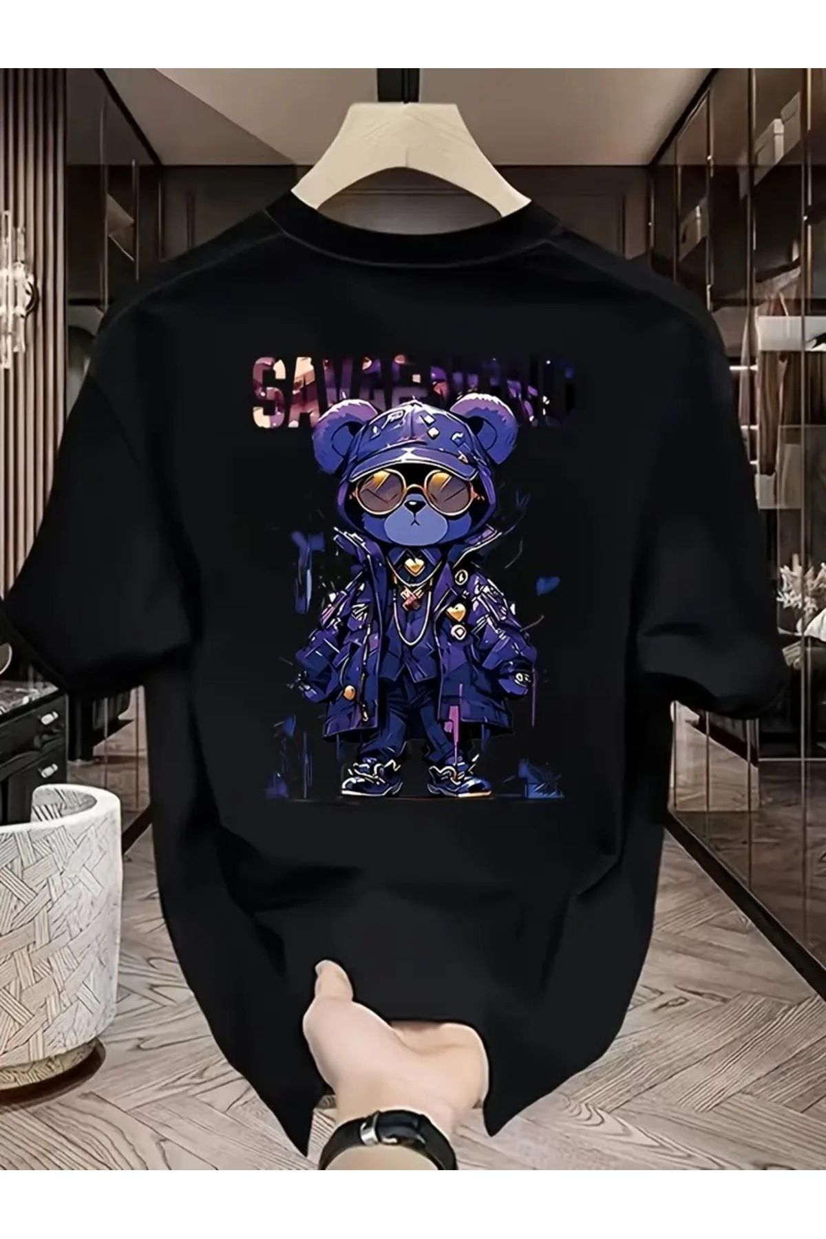 qubo sportswear & company qubo Unisex Oversize Baskılı Pamuklu Bisiklet Yaka Kısa Kollu SİYAH T-shirt