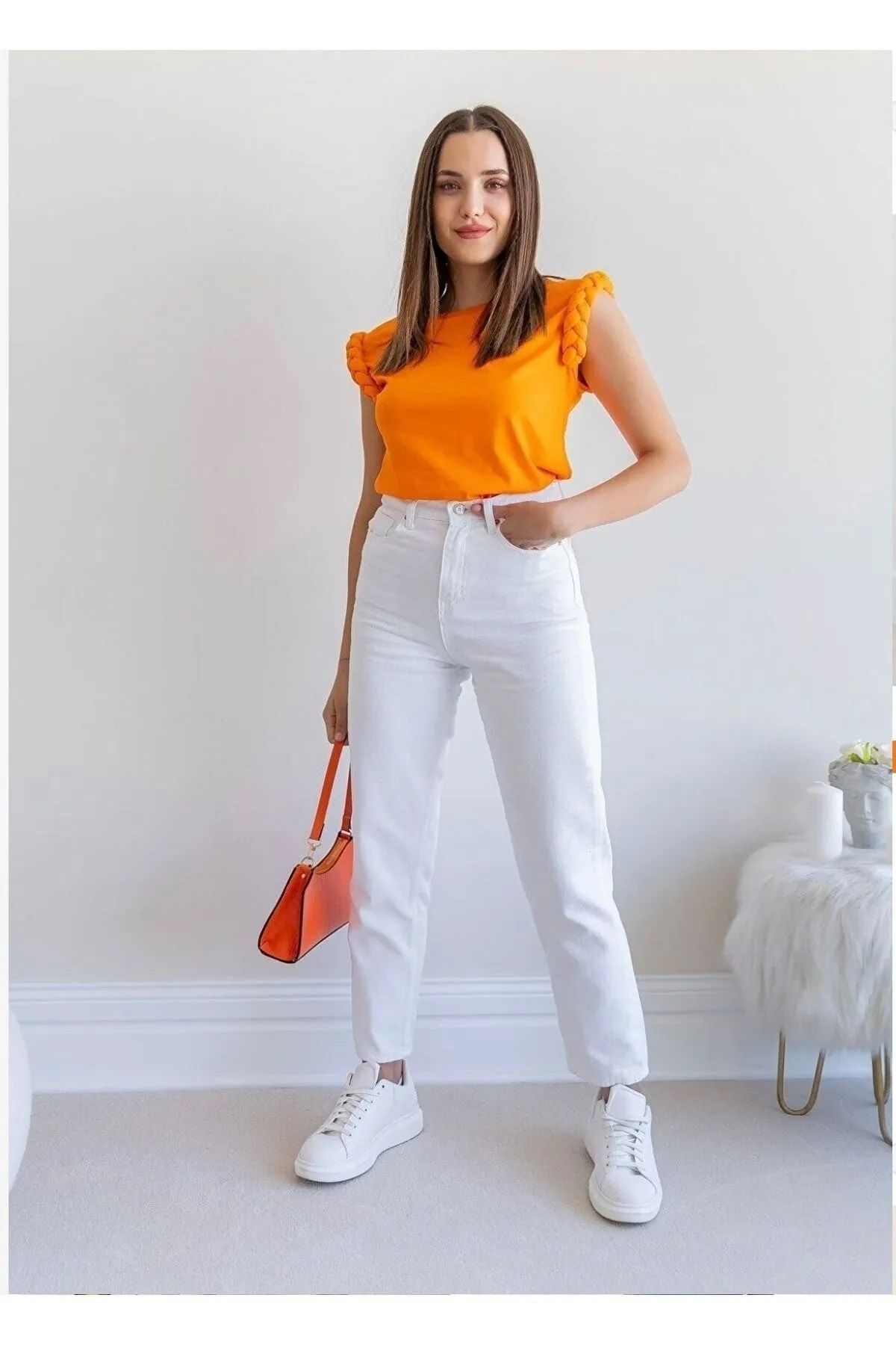 BİRDALİFE WEAR Beyaz Mom Jean Kot Pantolon Yüksek Bel Esnek Likralı İç Göstermez Sun