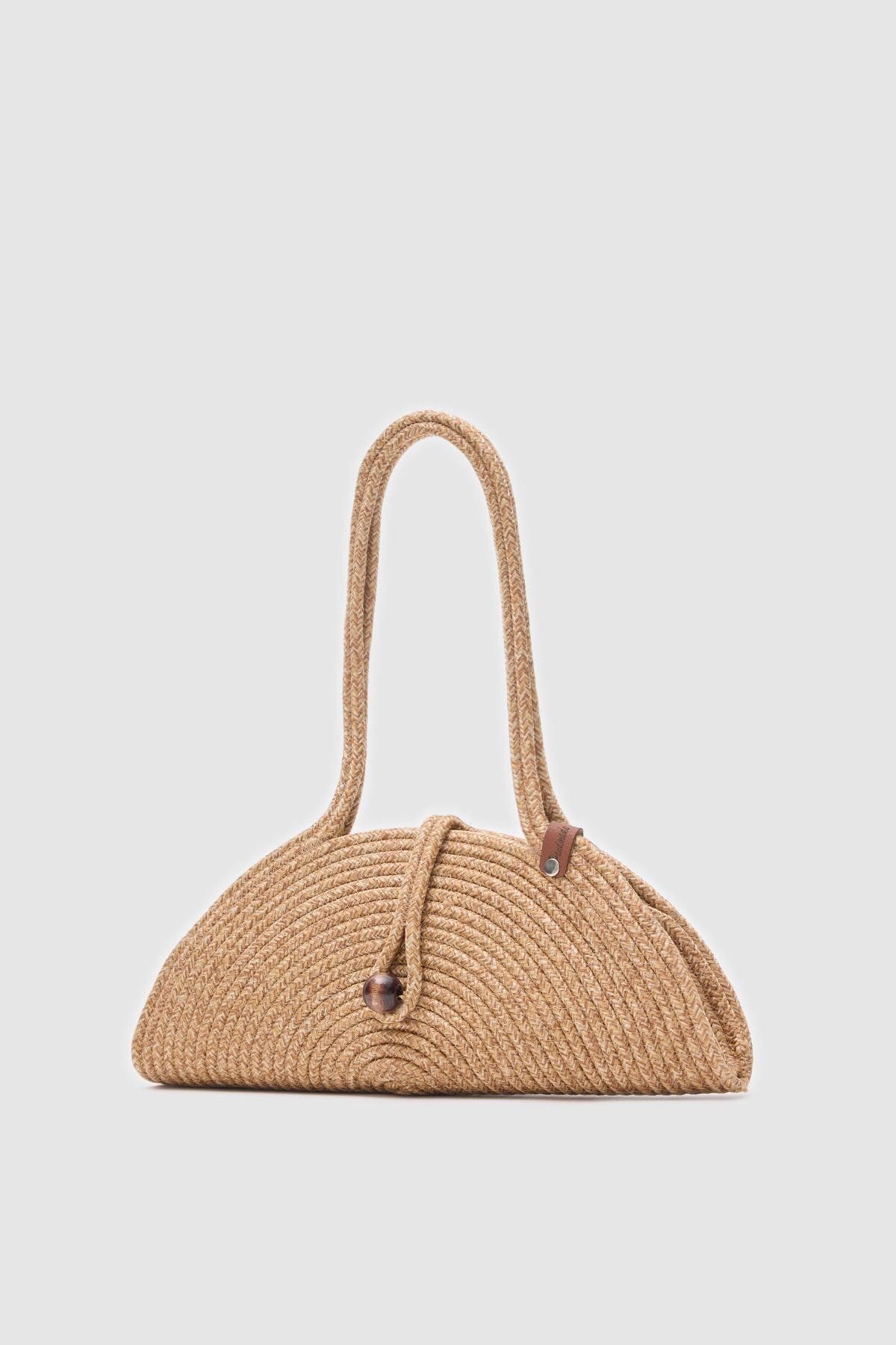 BagFlower Palmie Düğmeli Handmade Hasır Omuz Çantası