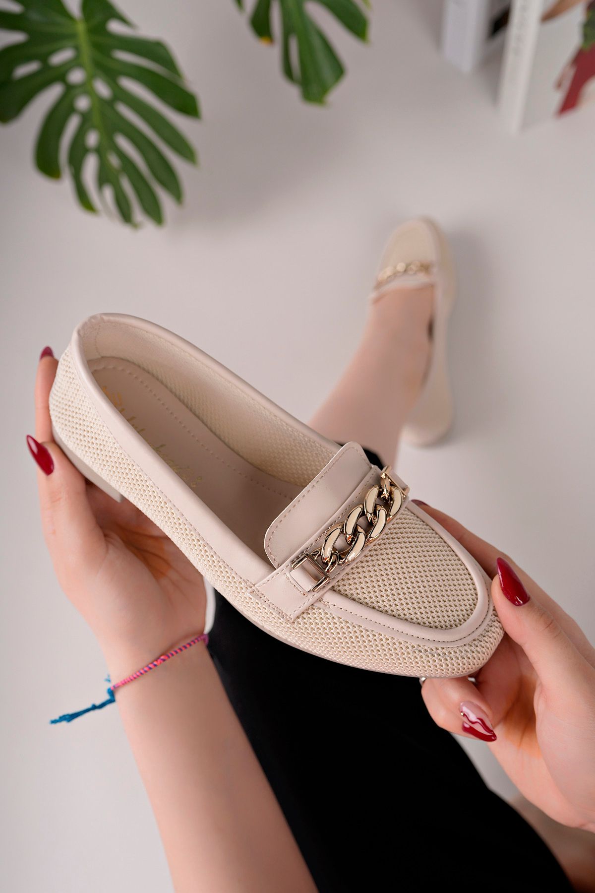 SİLVER MODA Zincir Toka Baskılı Babet