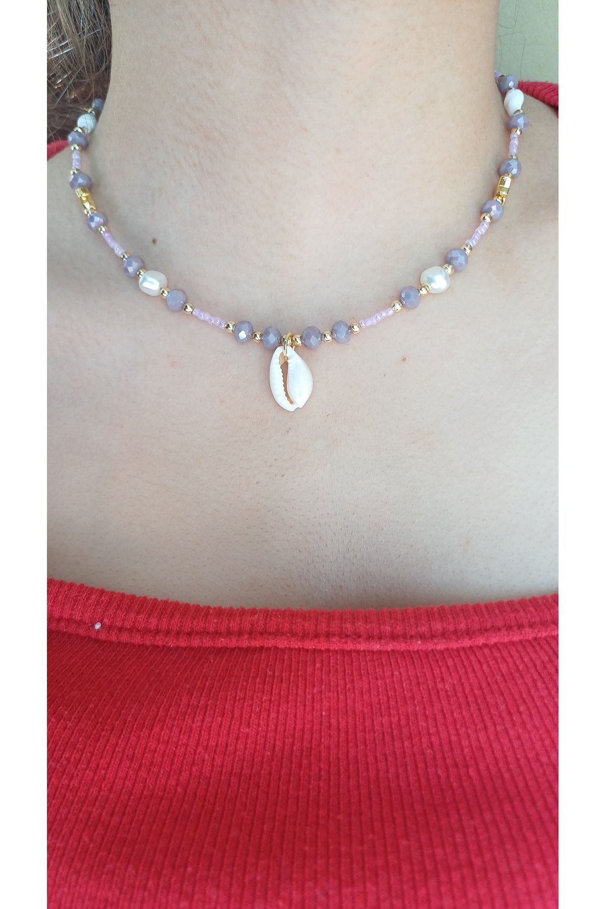 Jewerly Kristal boncuklu deniz kabuklu kolye