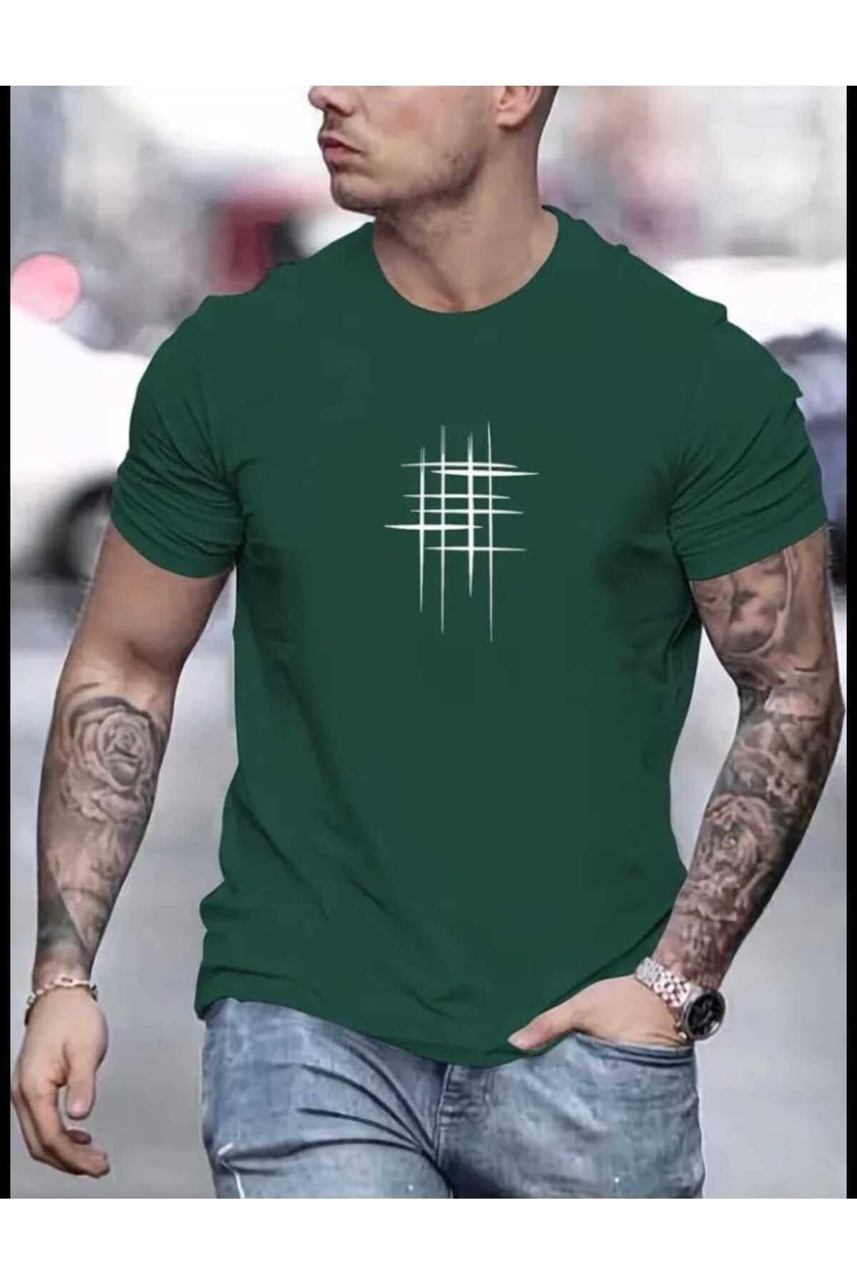 TekTarzz Unisex Erkek Izgara Baskılı Sanatsal Tasarımlı Tshirt