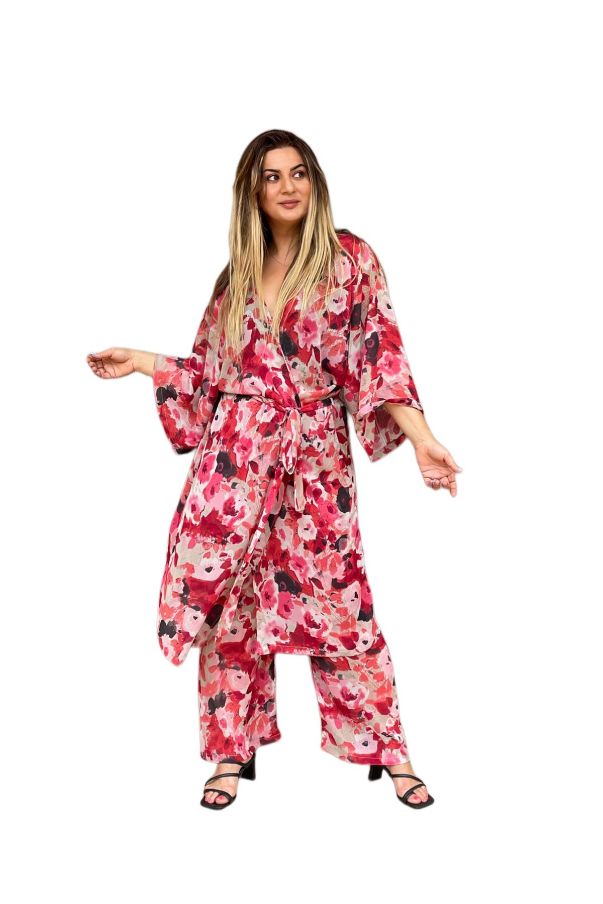 Şahika Gürkan To The Moon & Sun Bohem Stil Çiçekli Kimono Pantolon Takım
