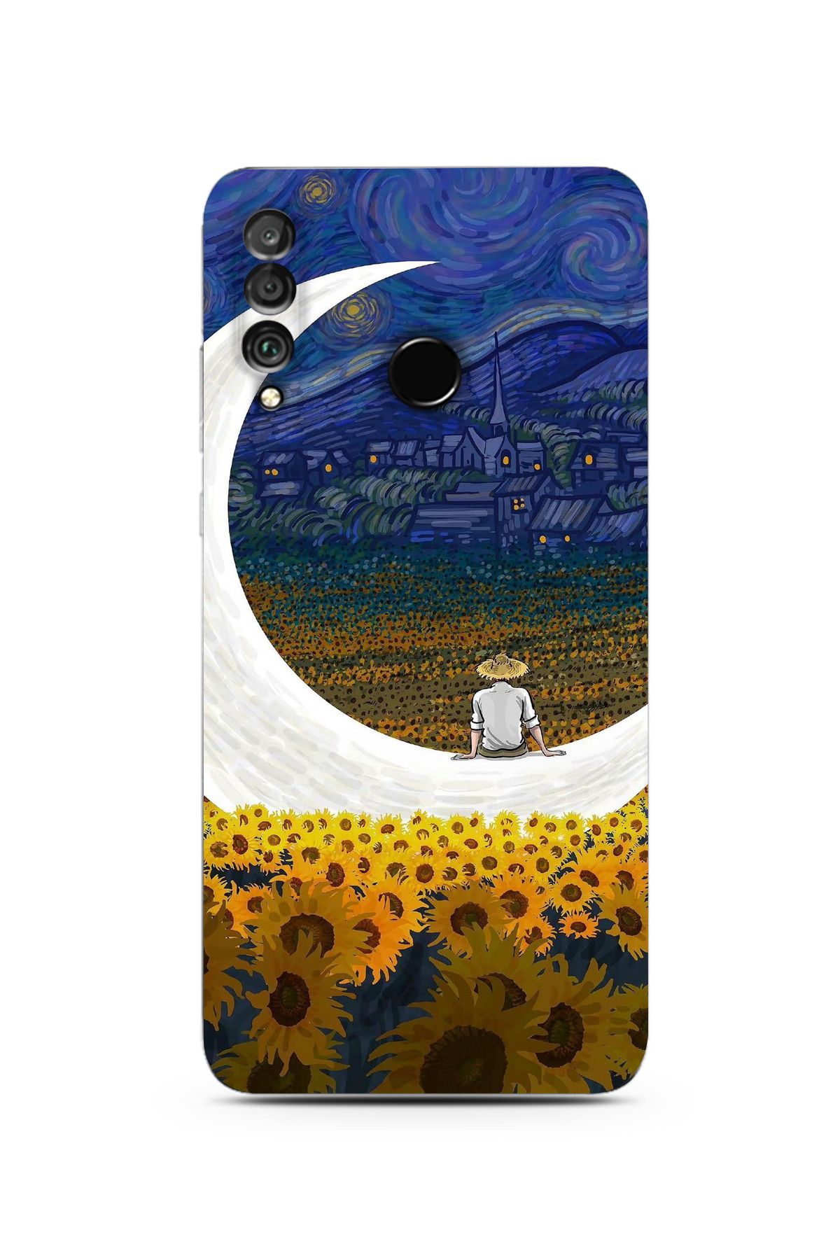 moonset Huawei P30 Lite Uyumlu Van Gogh Tasarımlı Baskılı Şeffaf Telefon Kılıfı