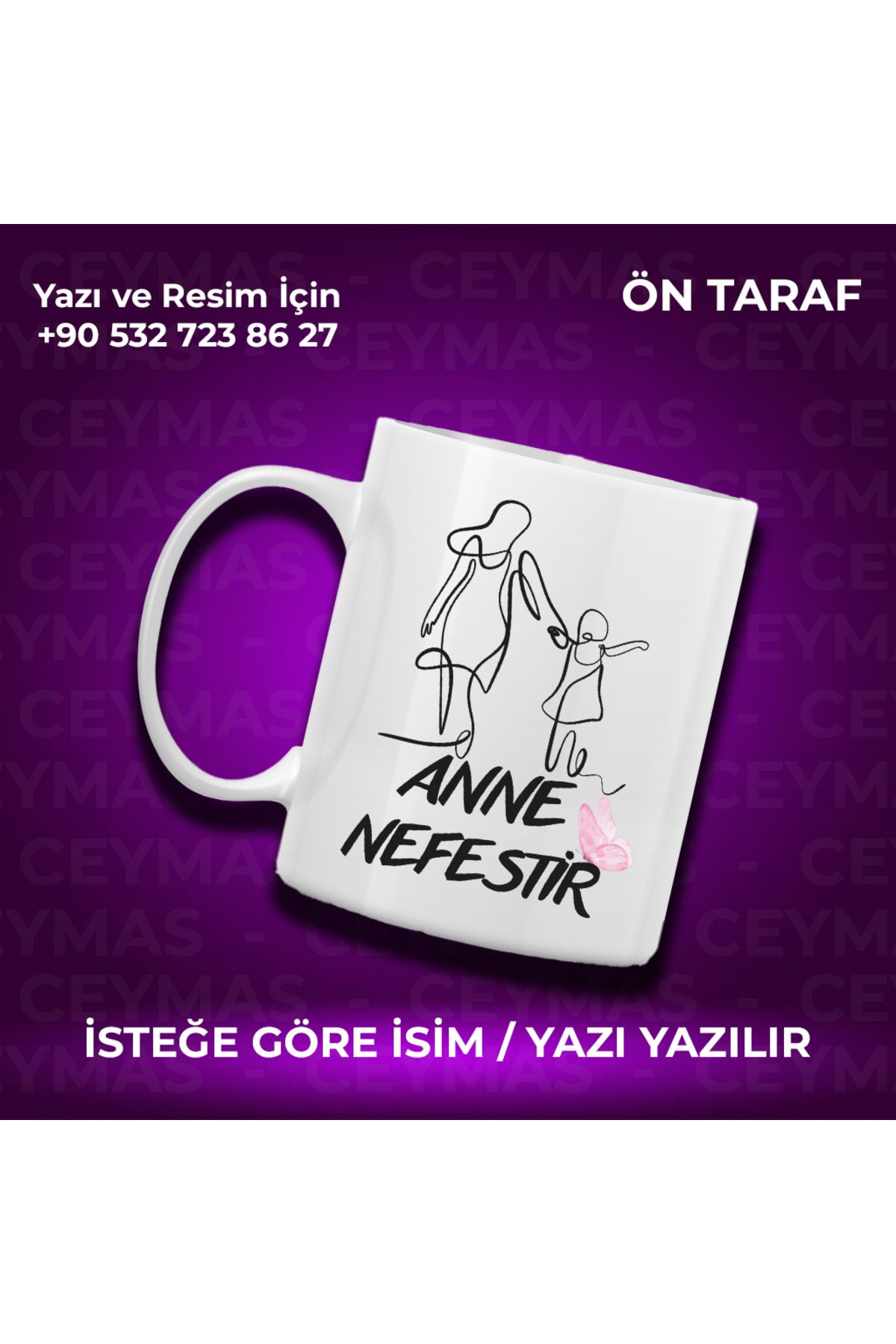 Ceymas Hediyelik Annelere Özel İsimli Anneler Günü Hediyelik Renkli Kupa Bardak