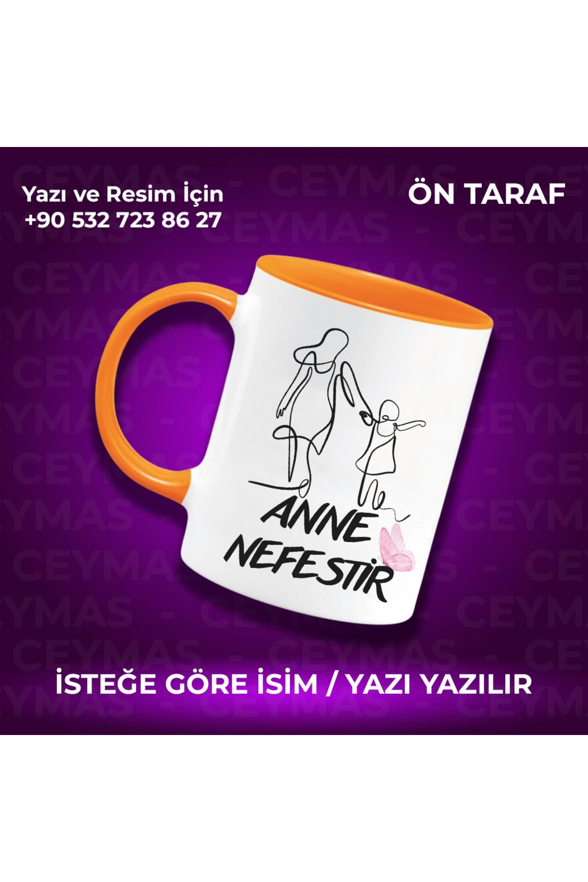Ceymas Hediyelik Annelere Özel İsimli Anneler Günü Hediyelik Renkli Kupa Bardak